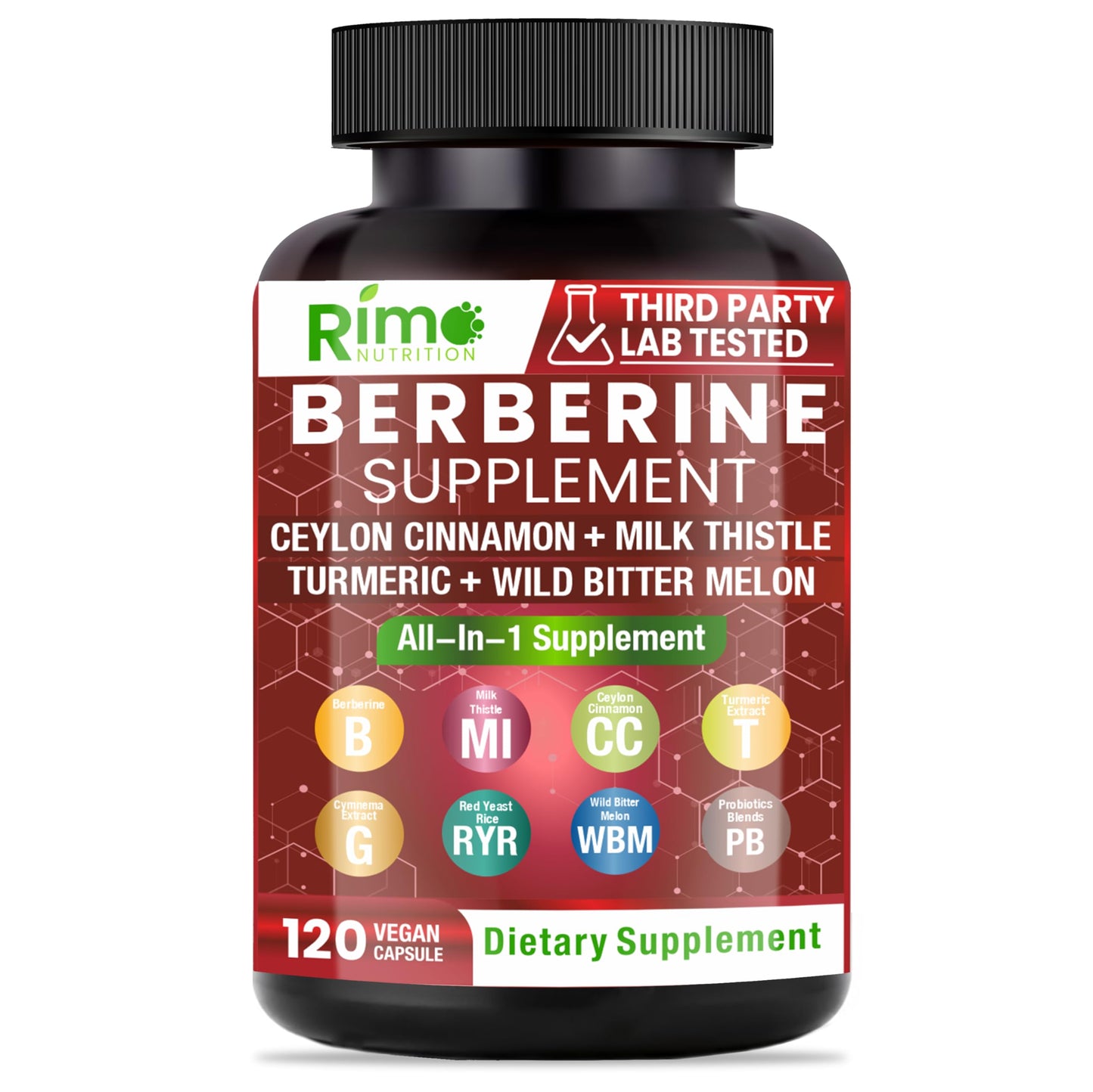 Rimo Nutrition Berberine with Ceylon Cinnamon โ 120 Capsules | Non-GMO & Gluten Free