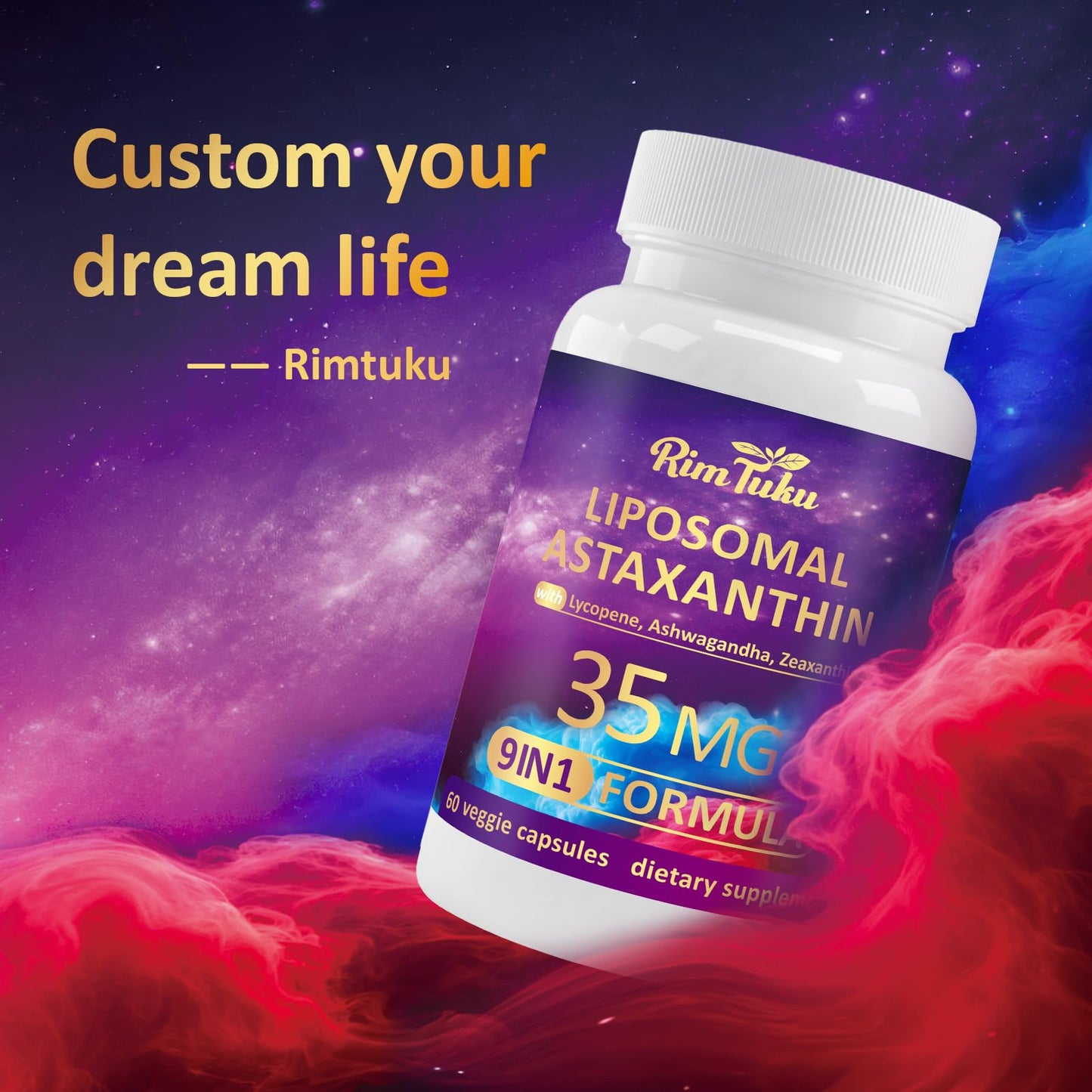 RimTuku Liposomal Astaxanthin 9-in-1 Complex with Ashwagandha, Lycopene & Zeaxanthin โ Eye, Skin & Joint Health (60 Capsules)