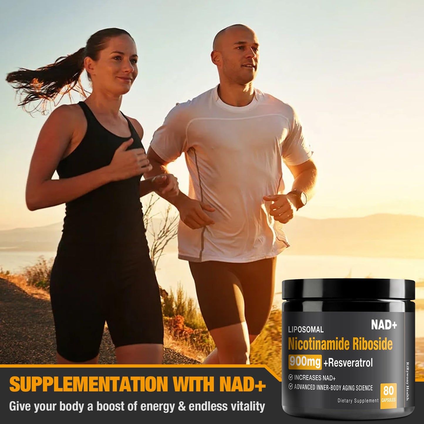 RiRywony Health NAD Supplement – NAD+ with NR & Resveratrol (900mg) – 2 Pack