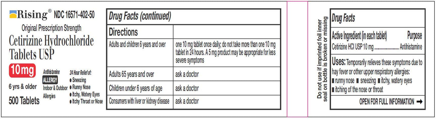 Rising Pharma Cetirizine HCL 10 mg β Antihistamine for Seasonal Allergies | 500 Tablets