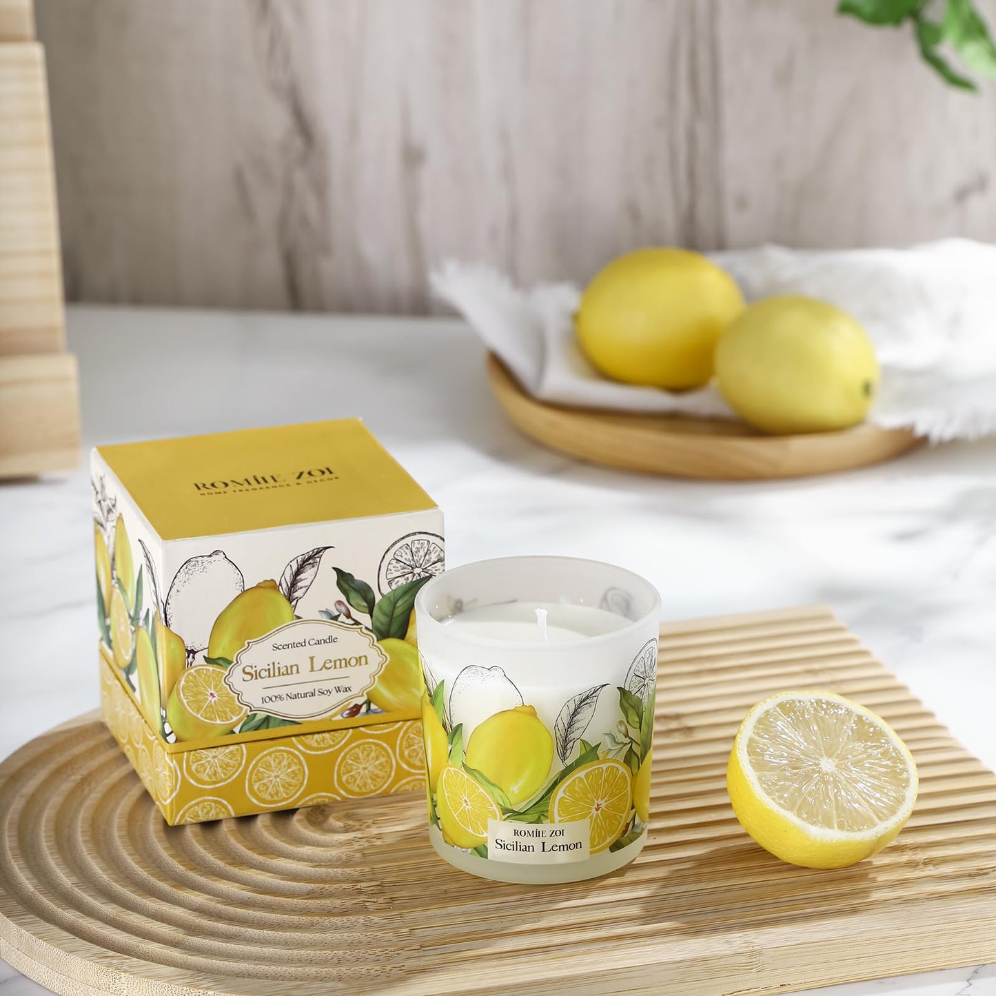ROMIIE ZOI Scented Candle โ Sicilian Lemon, 6oz Soy Wax Jar | Aromatherapy Home Gift