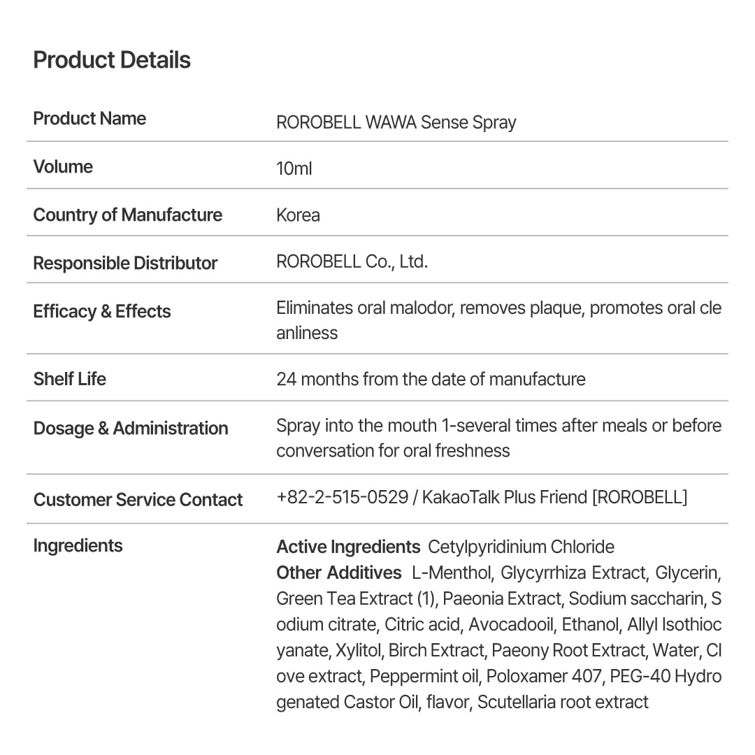 ROROBELL Wawa Sense Spray โ Oral Care Mouth Freshener Pack of 5 (1/3 Fl Oz)