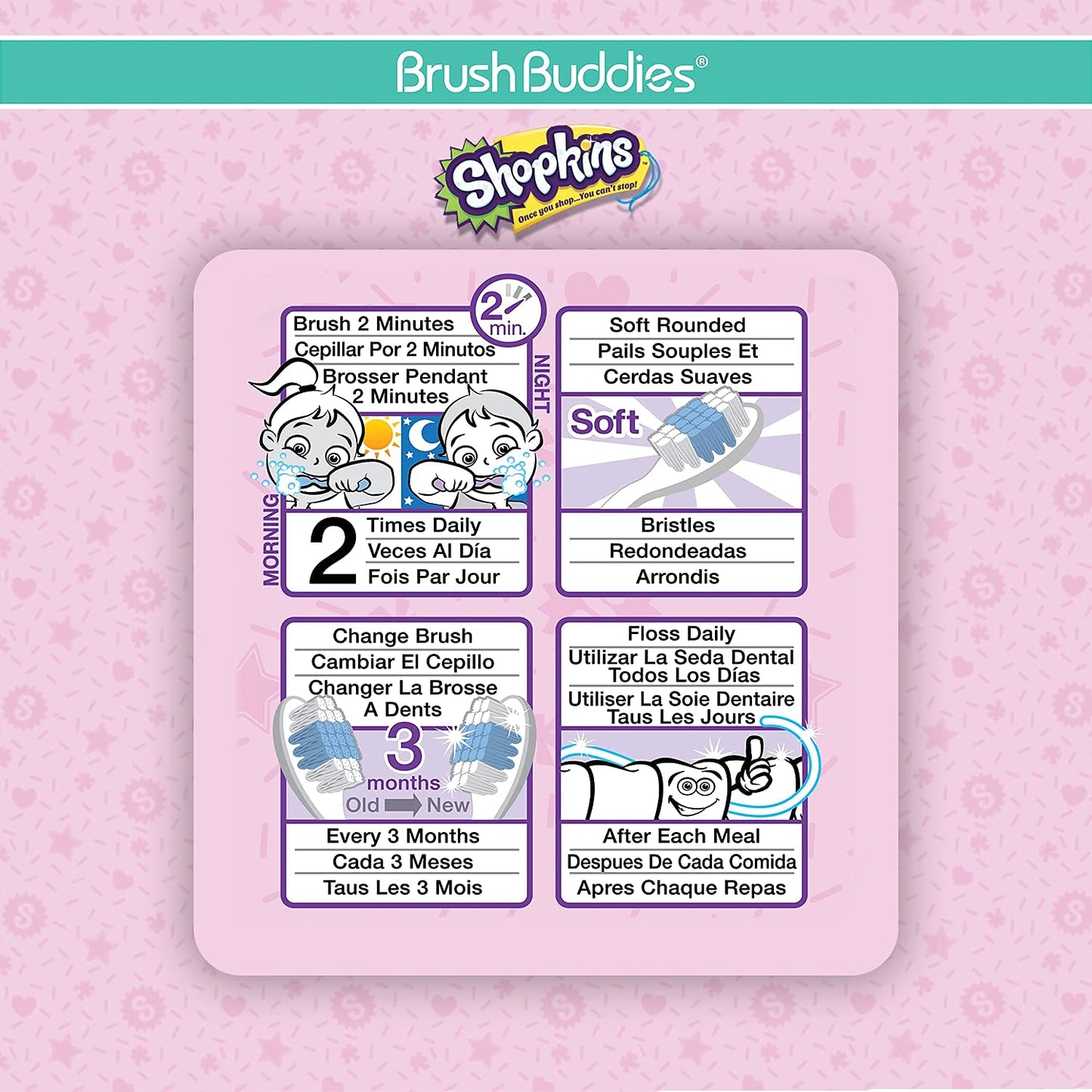 Brush Buddies 2 Piece Shopkins Toothbrush โ Kids' Soft Bristle Set