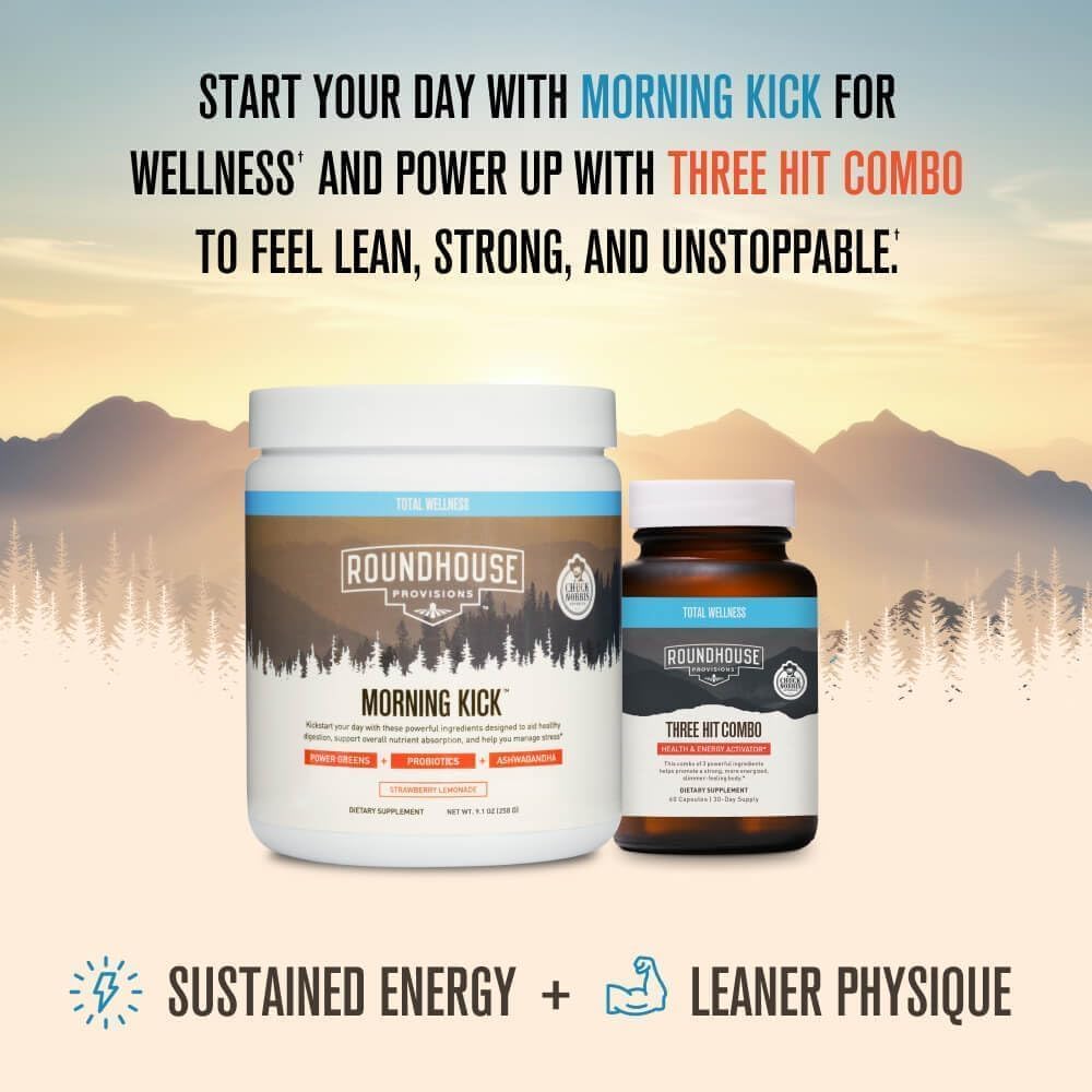 ROUNDHOUSE PROVISION Morning Kick Greens Powder โ Ashwagandha, Collagen & Probiotics | Sugar Free, Caffeine Free (3 Pack) Strawberry Lemonade by Chuck Norris