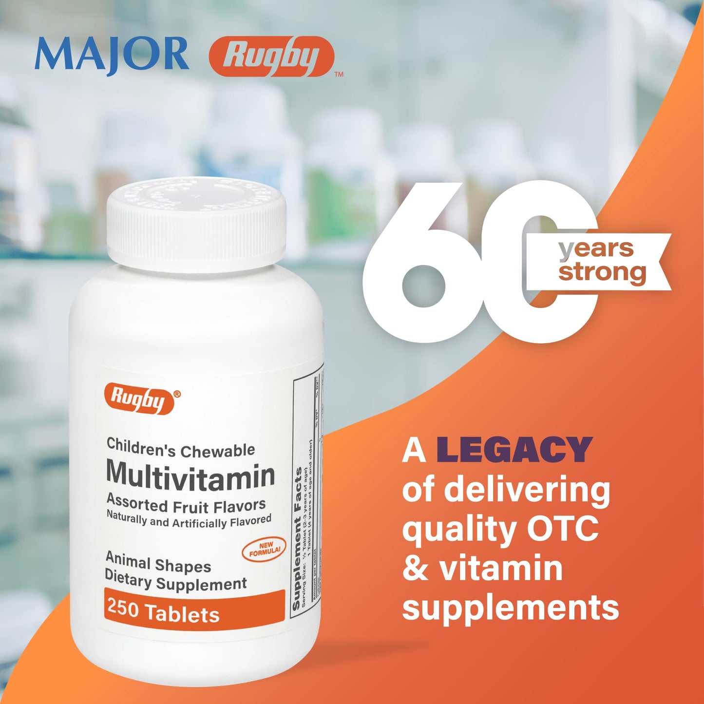 Rugby Children's Chewable Multivitamin Tablets โ Kid's Dietary Supplement, 250 Count