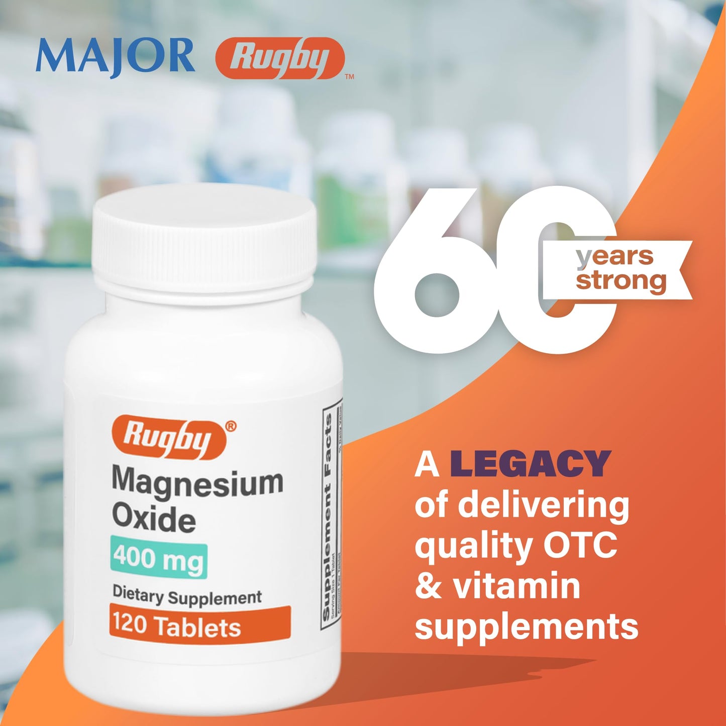 Rugby Magnesium Oxide 400 mg Tablets โ Gluten-Free Dietary Supplement | 120 Count (3 Pack)