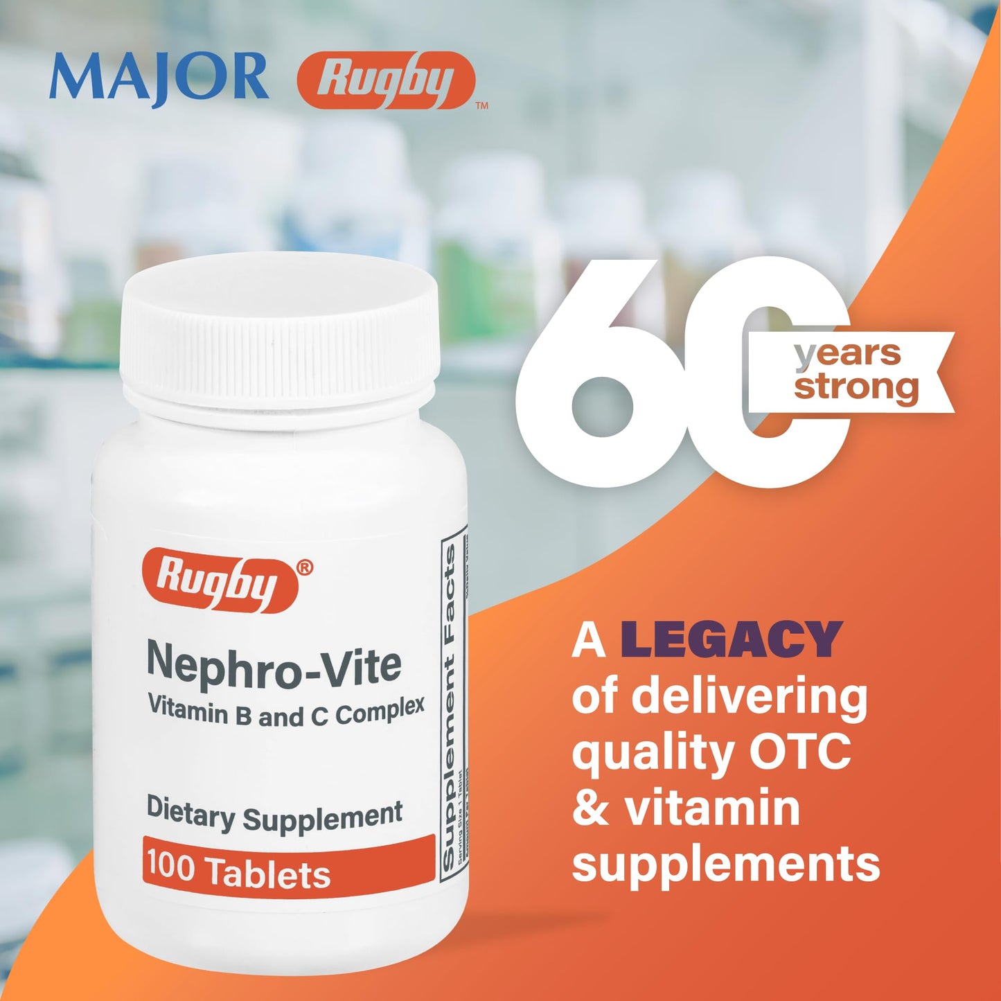 Rugby Nephro-Vite Vitamin B and C Complex Tablets โ Dietary Supplement (100 Count) 3 Pack