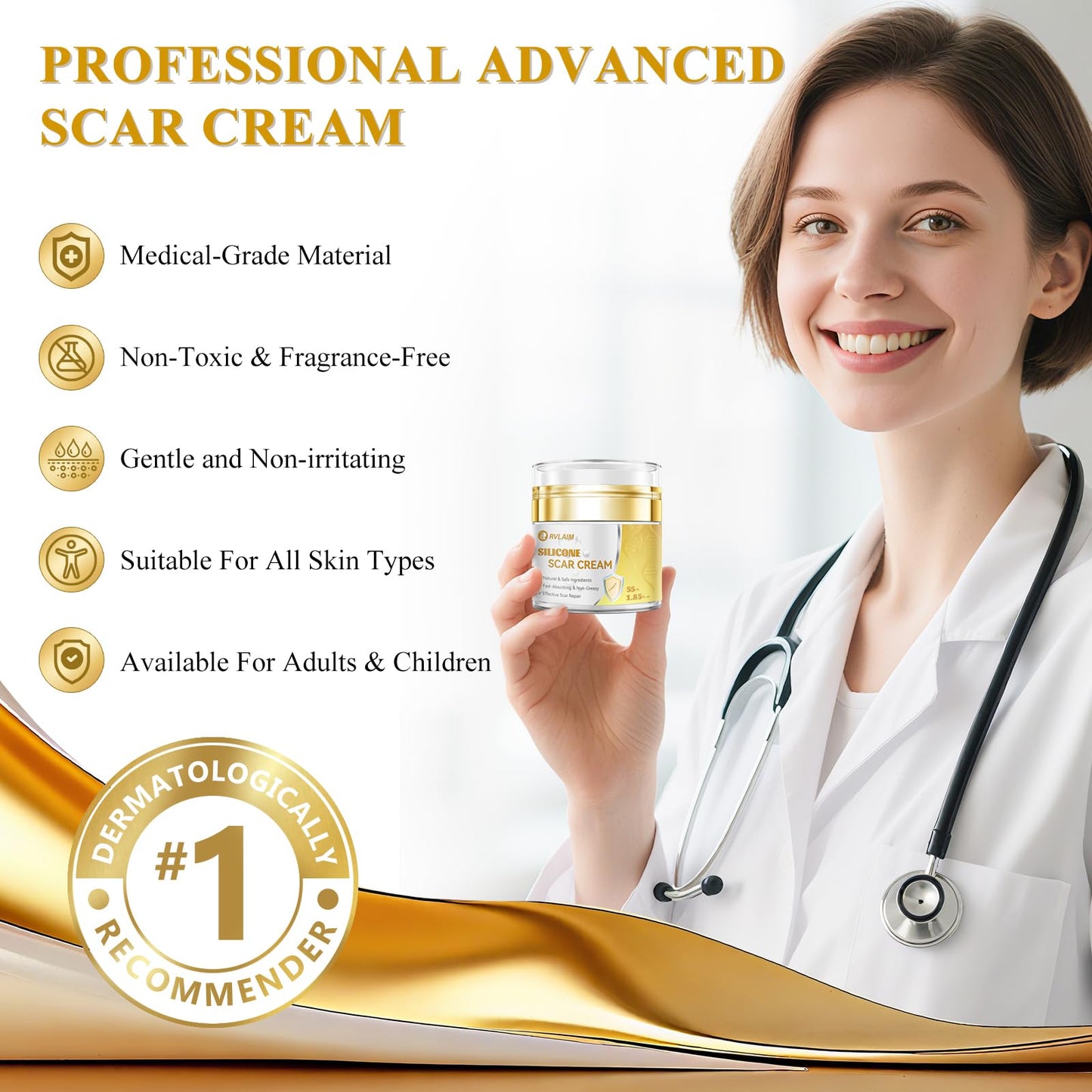 Rvlaim Silicone Scar Cream Gel β Advanced Scar Care for Surgical Scars & More (1.85 oz)