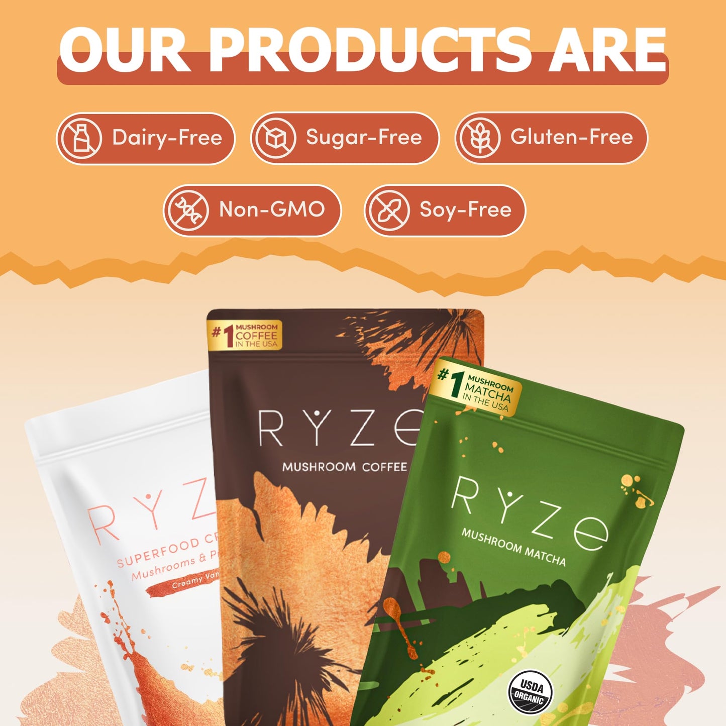 RYZE Superfoods Ultimate Energy Bundle โ USDA Organic Mushroom Coffee, Mushroom Matcha & Probiotic Creamer