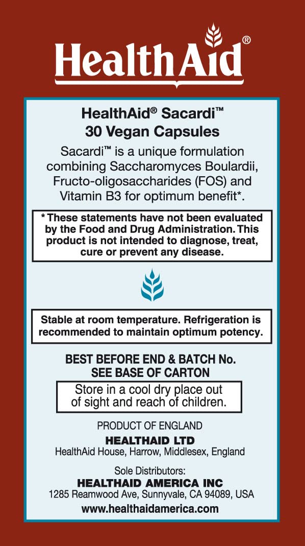 Sacardi Saccharomyces Boulardii โ 5B CFU Probiotic, Once-Daily, Dairy-Free