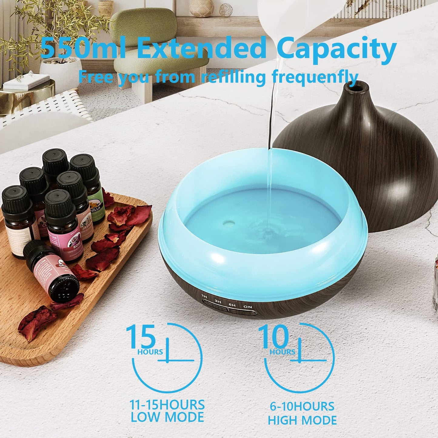 SACATR 550ml Oil Diffuser + 15 Essential Oils โ Ultrasonic Diffuser with Remote