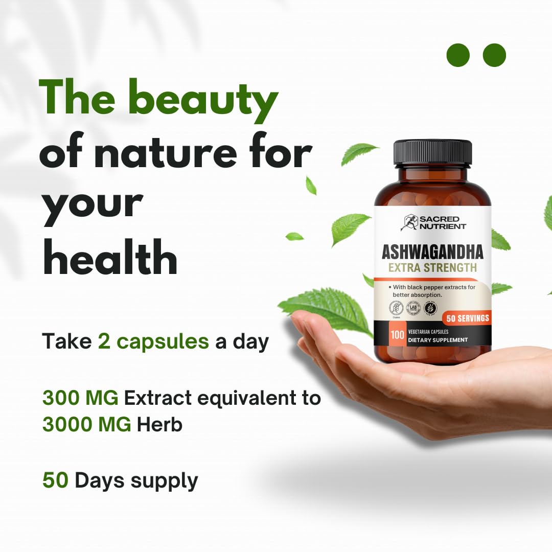 Sacred Nutrient Organic Ashwagandha Extra Strength โ 300 mg Extract, Black Pepper, 100 Capsules