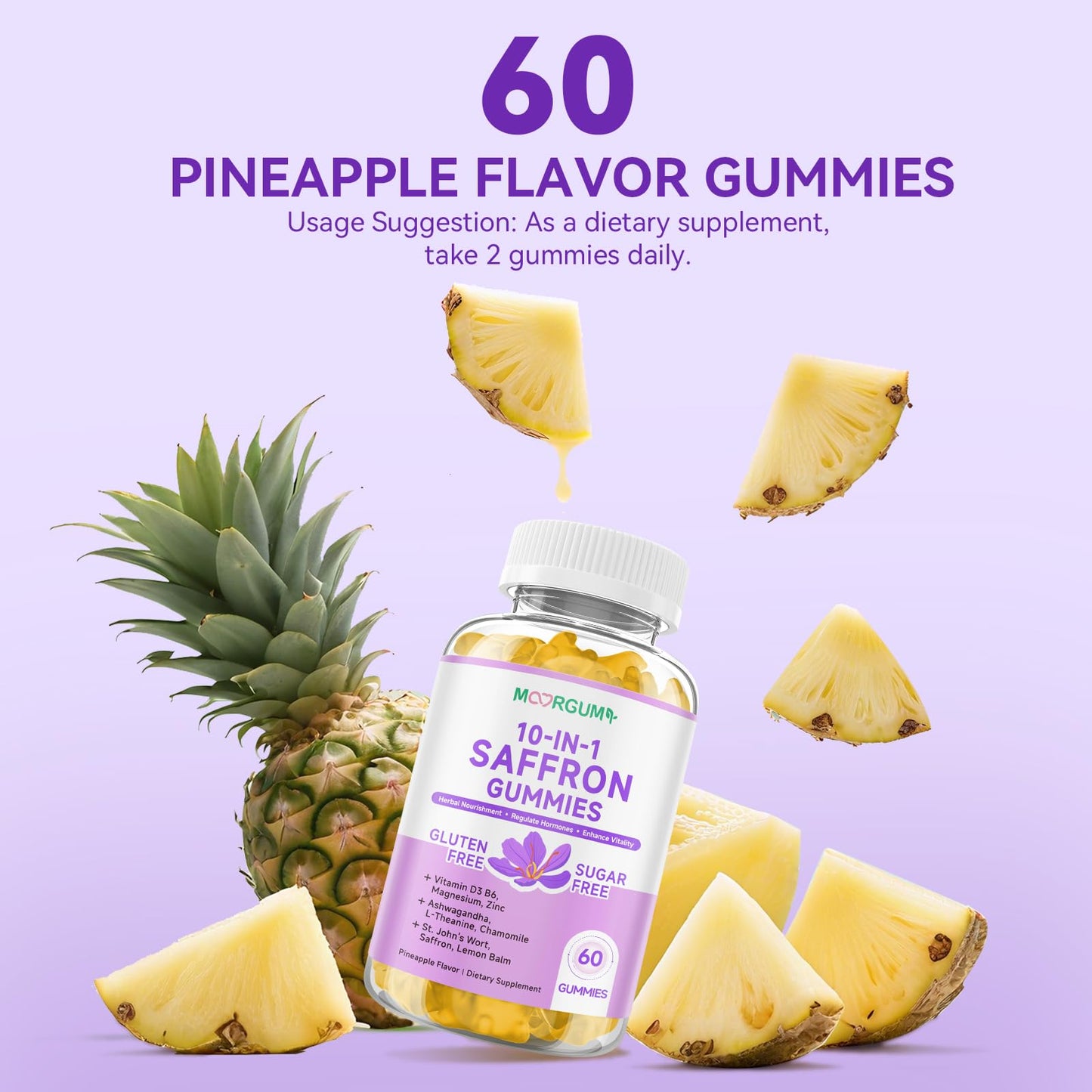 Saffron Gummies for Adults โ 10-in-1 Cortisol Support with Saffron 88.5mg, Vitamin D3, B6, Magnesium, Zinc | 120 Count