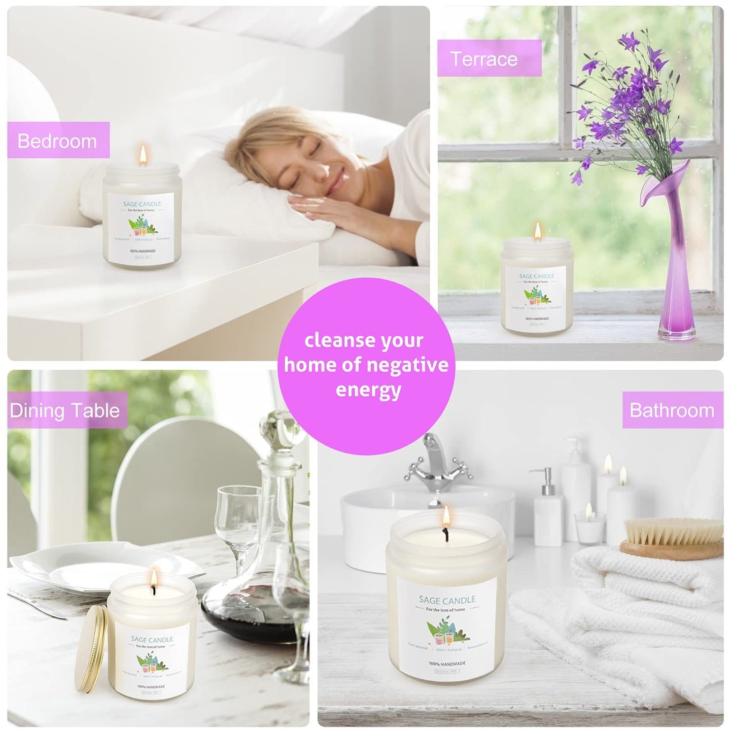 Sage Candle 8oz โ Purification & Healing, 45h Soy Wax for Home Cleansing