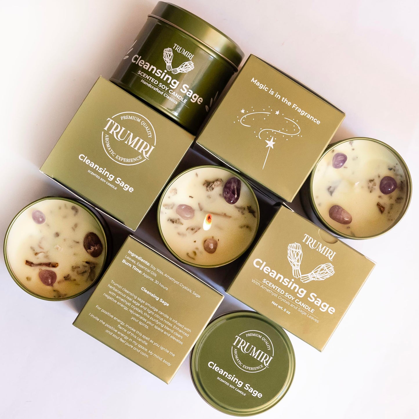 Sage Candle for Cleansing House with Crystals โ 5oz Soy Wax, Non-Toxic Aromatherapy Gift