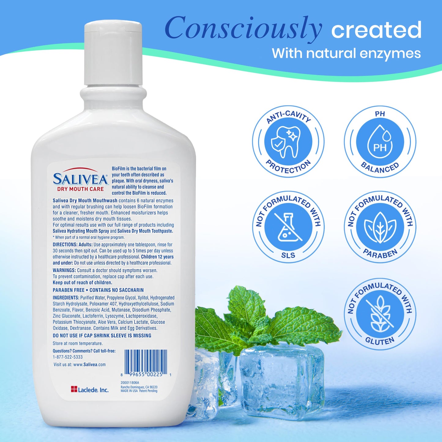 SALIVEA Dry Mouth Mouthwash โ Soothing Mint with Natural Salivary Enzymes (2 Pack)