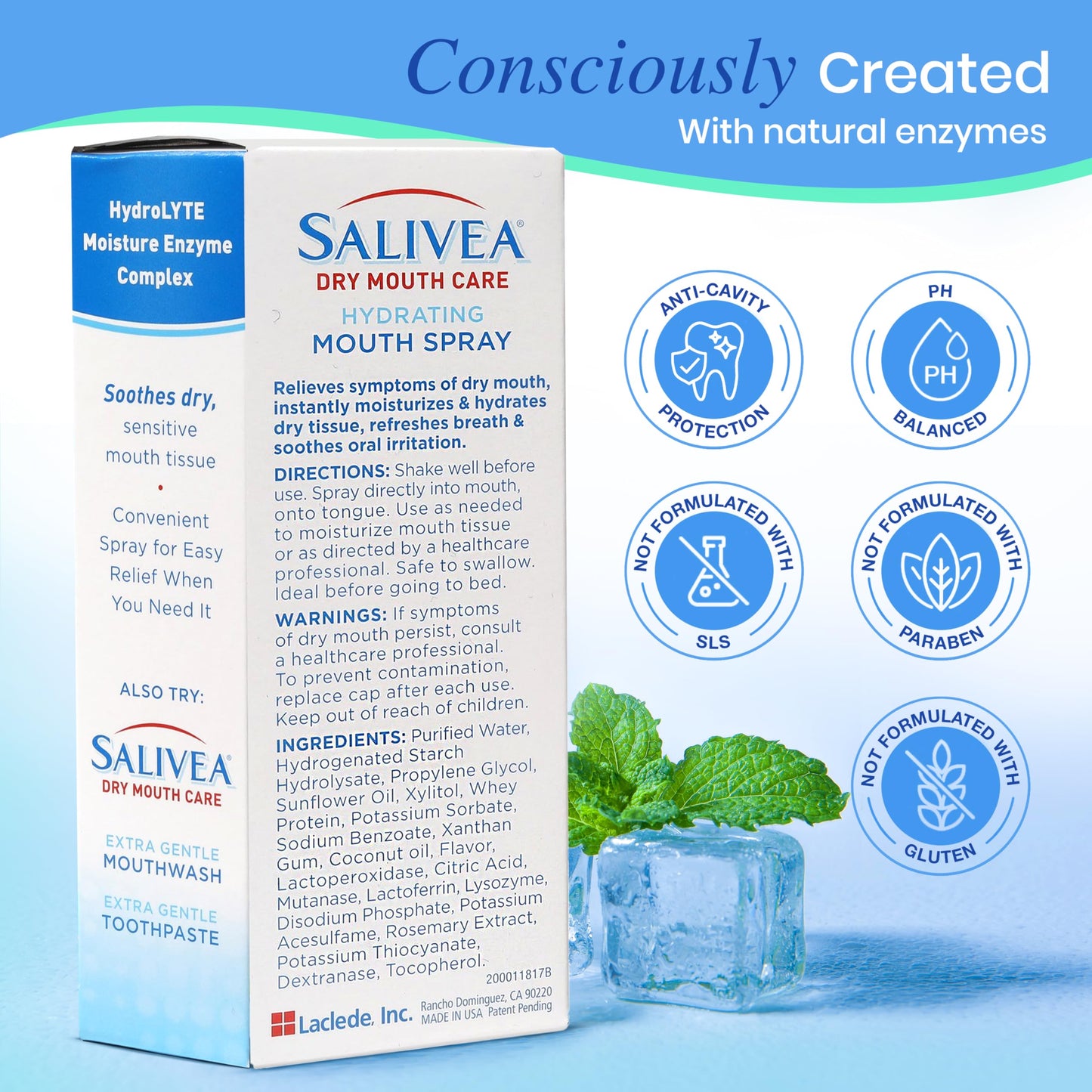 SALIVEA Extra Gentle Dry Mouth Spray โ Soothing Mint, 250 Pumps 2-Pack