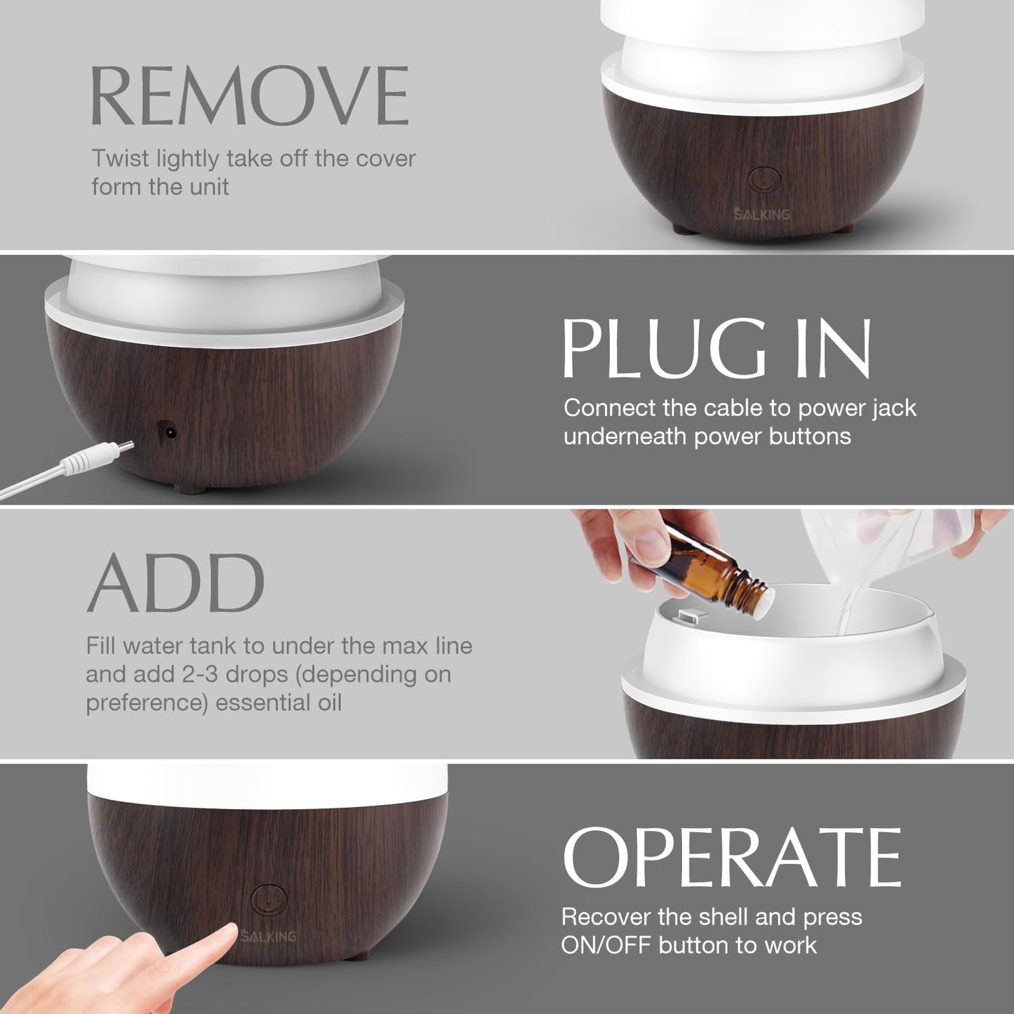 SALKING Essential Oil Diffuser Set (2 Dark, 100ml) โ Small Ultrasonic Diffusers with Auto Shut-Off