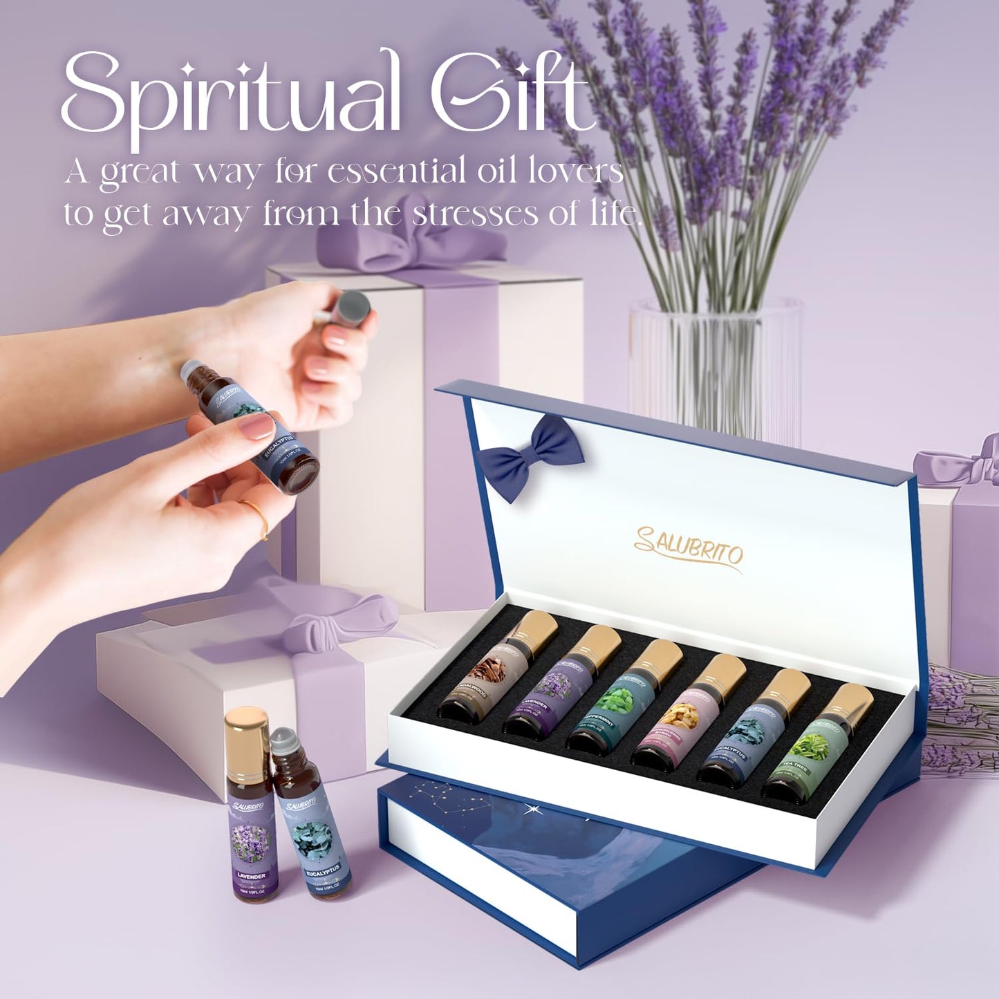 SALUBRITO Wellness Essential Oil Roll On Gift Set โ Lavender & More
