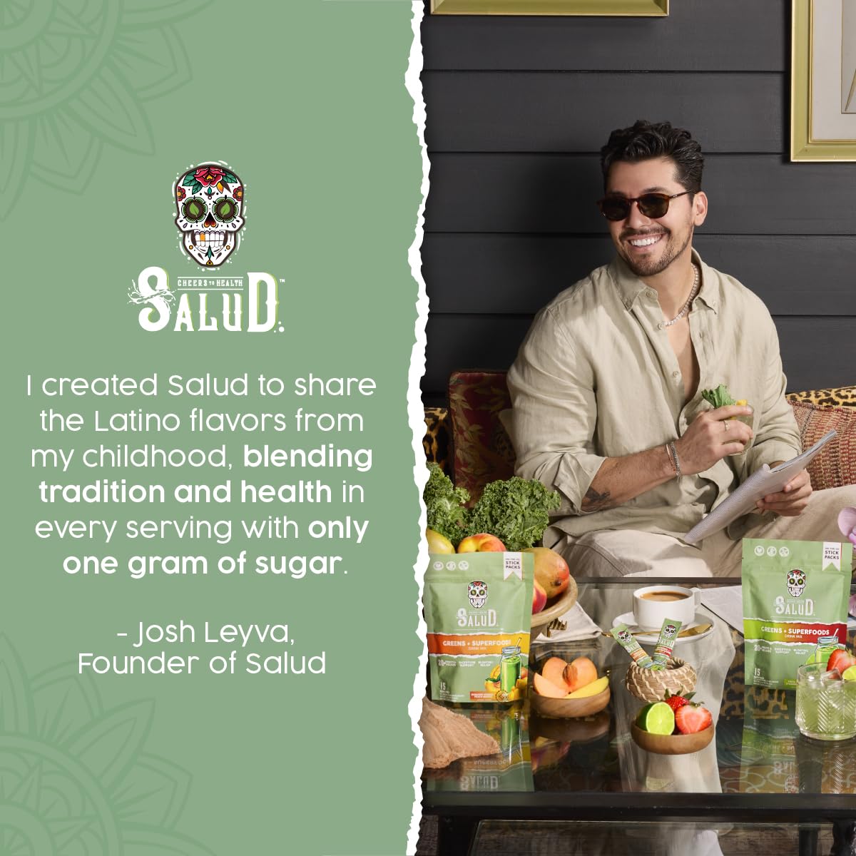Salud 2-in-1 Greens Powder + Superfood Drink Mix โ Strawberry Lime, 15 Servings (Vegan)