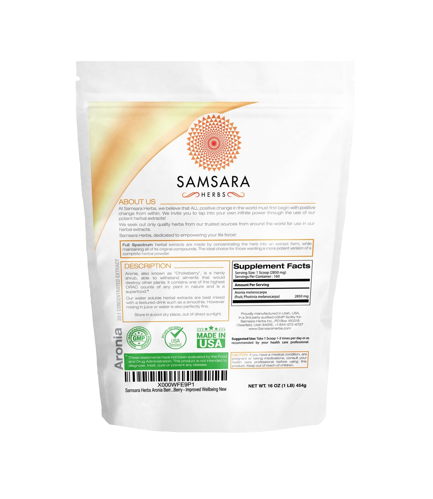 Samsara Herbs Aronia Berry 20:1 Extract Powder (16oz/454g) β Antioxidant & High ORAC