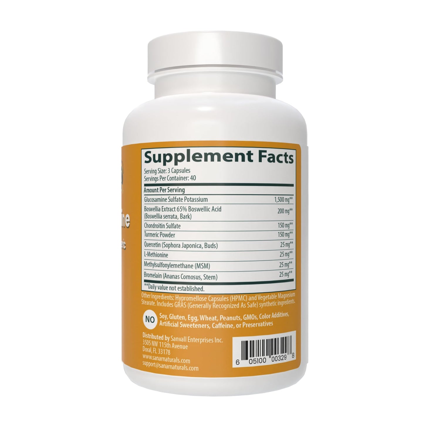 Sanar Naturals Glucosamine Chondroitin MSM Turmeric โ Joint Support (120 Caps) โ Non-GMO, Gluten Free