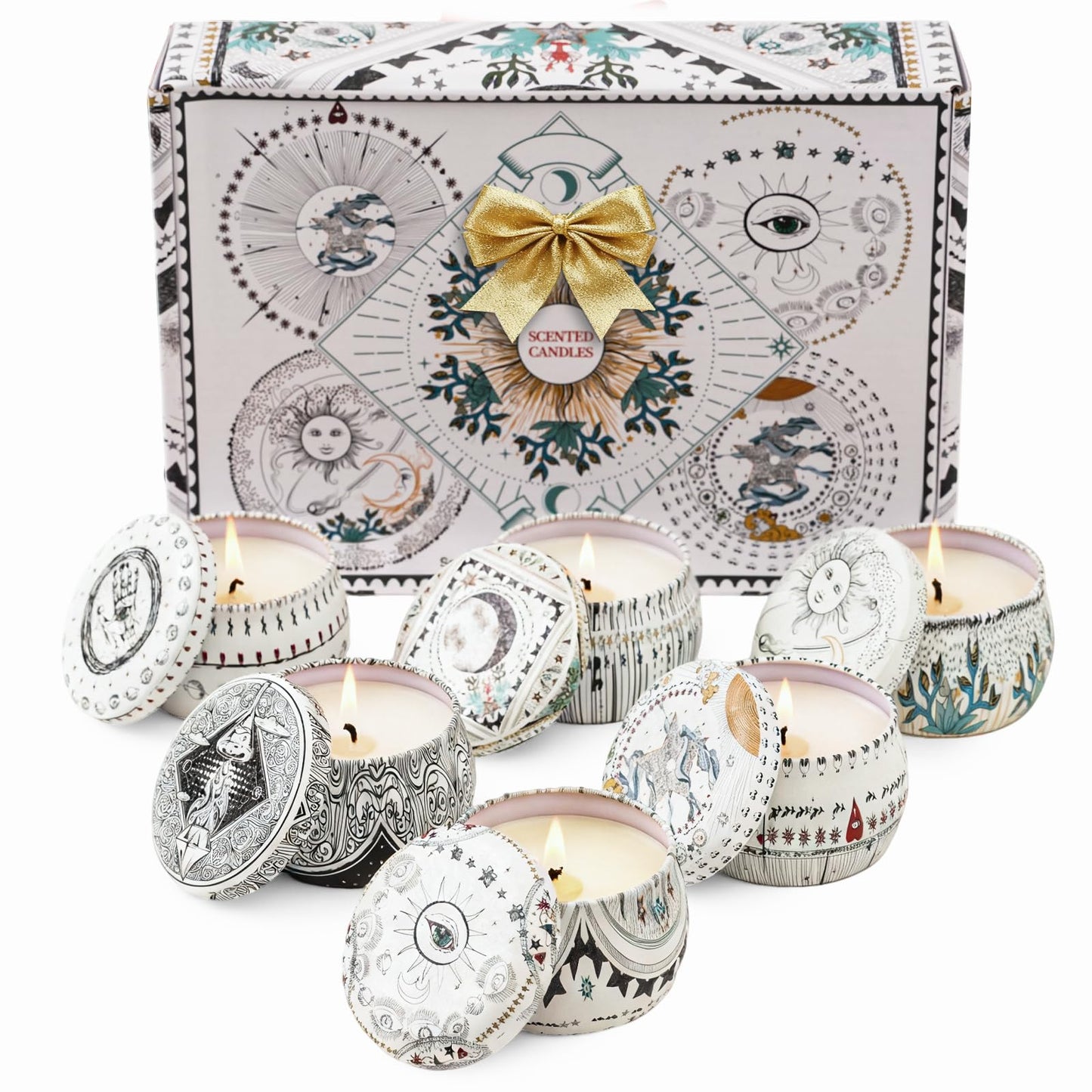 Mystical Scented Candle Gift Set โ 6 Large 5.5 oz Celestial Jars with Zodiac Designs
