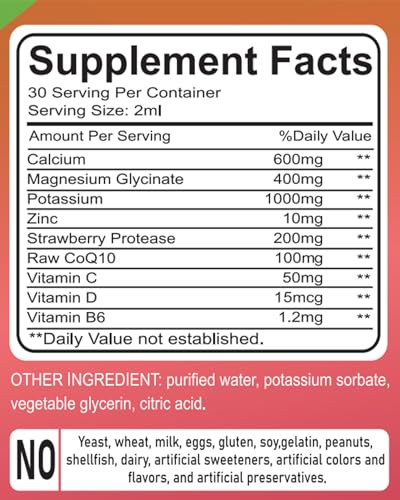 SANSICE Calcium Magnesium Potassium Liquid Supplement โ Strawberry, 60ml, High Absorption, Vegan & Non-GMO