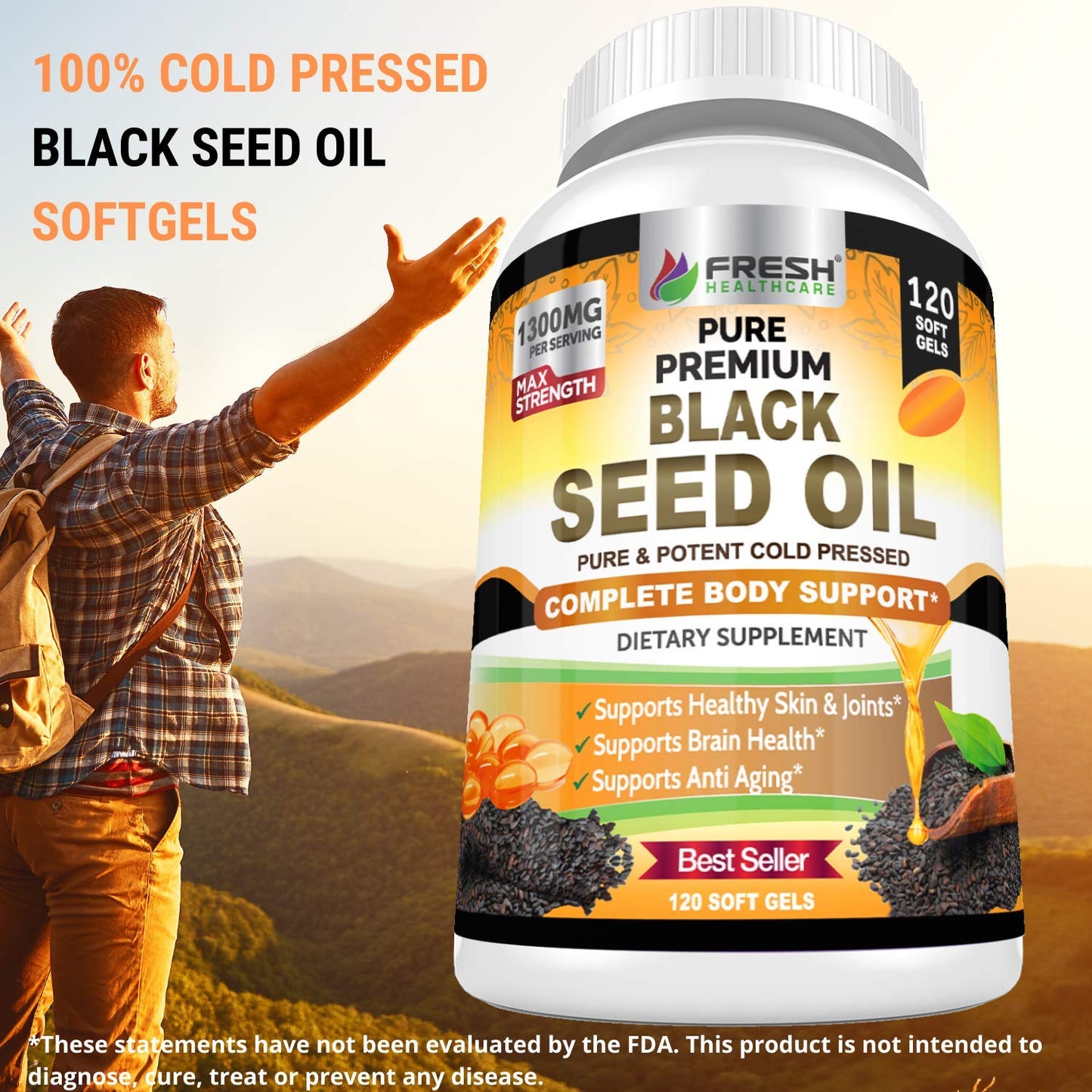 FRESH HEALTHCARE Black Seed Oil 1300mg β Pure Nigella Sativa | Immune Support
