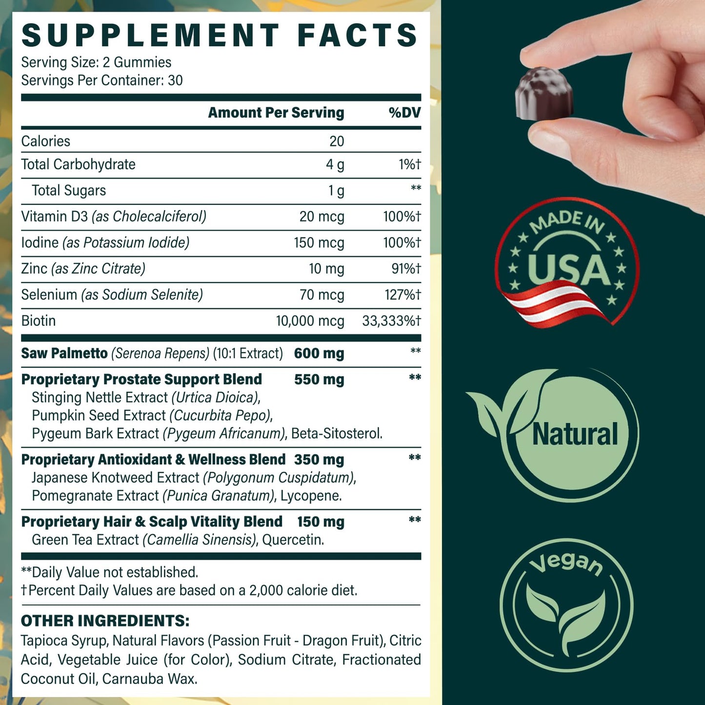 Saw Palmetto Gummies for Men – 600mg DHT Blocker with Biotin & Pumpkin Seed, 60 Gummies