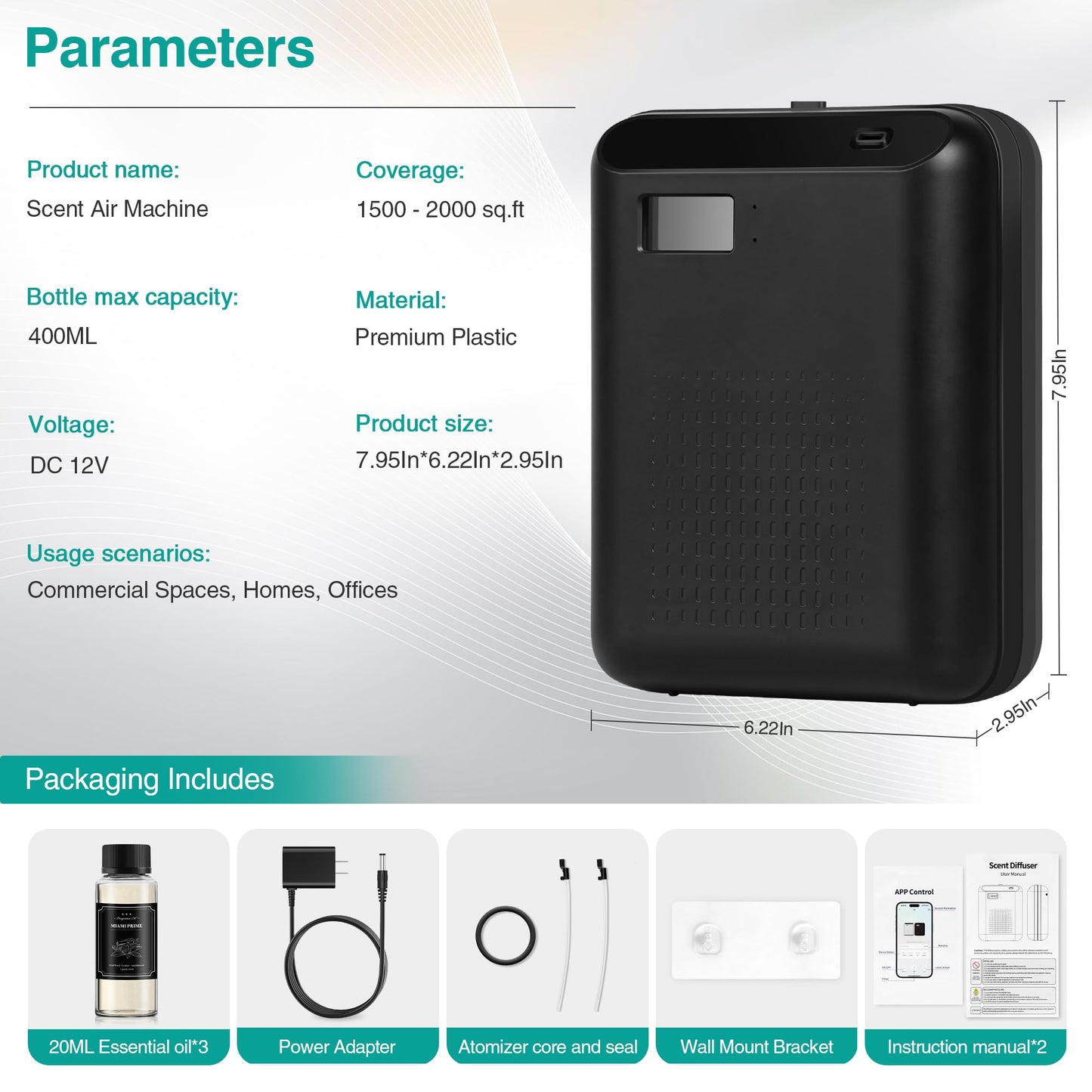Scent Air Machine Starter Kit โ Waterless Diffuser, 2000 sq ft Coverage, WiFi/Bluetooth