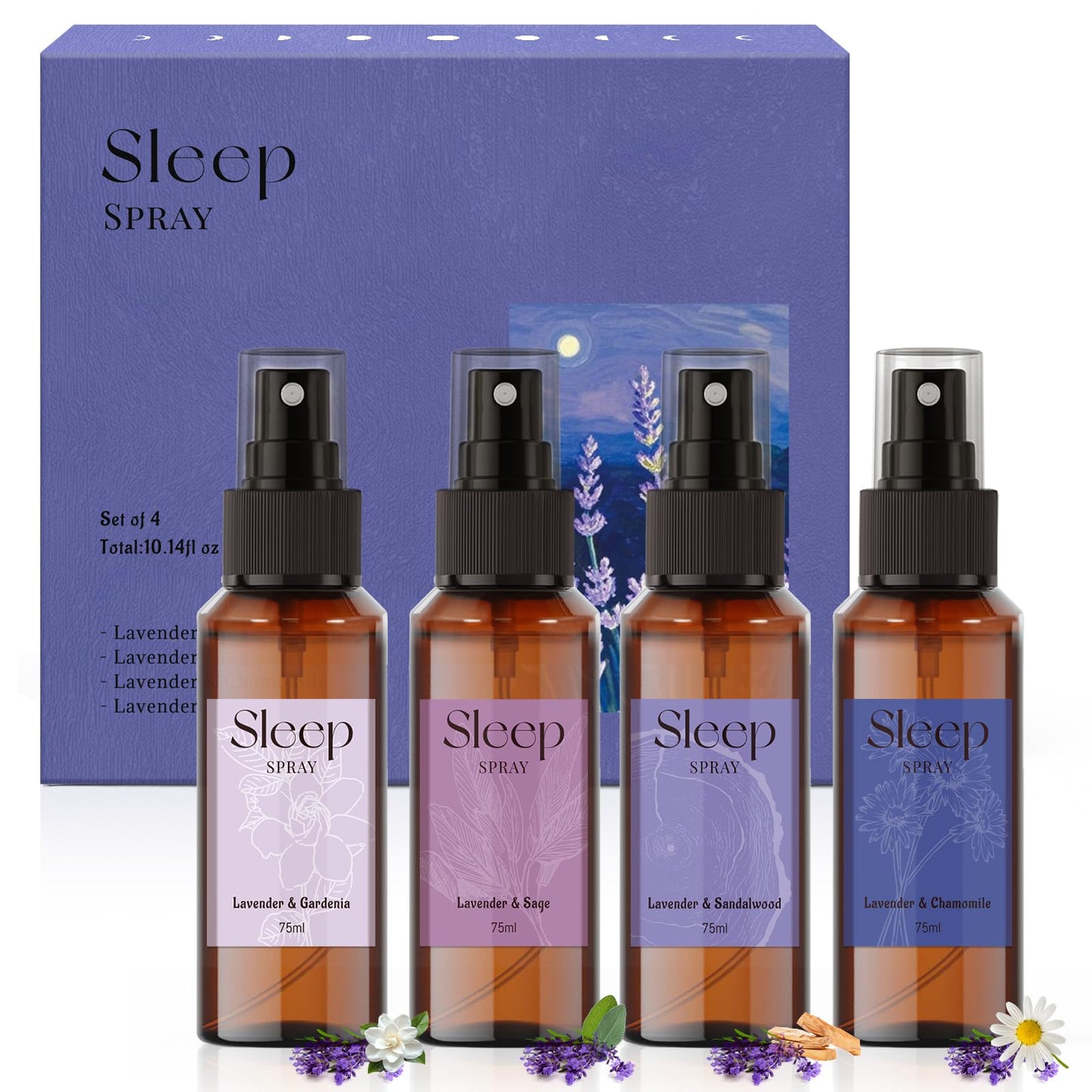 SCENTORINI Sleep Spray 4-Pack โ Calming Lavender Essential Oil Aromatherapy Mist (75ml each) for Bedding & Room