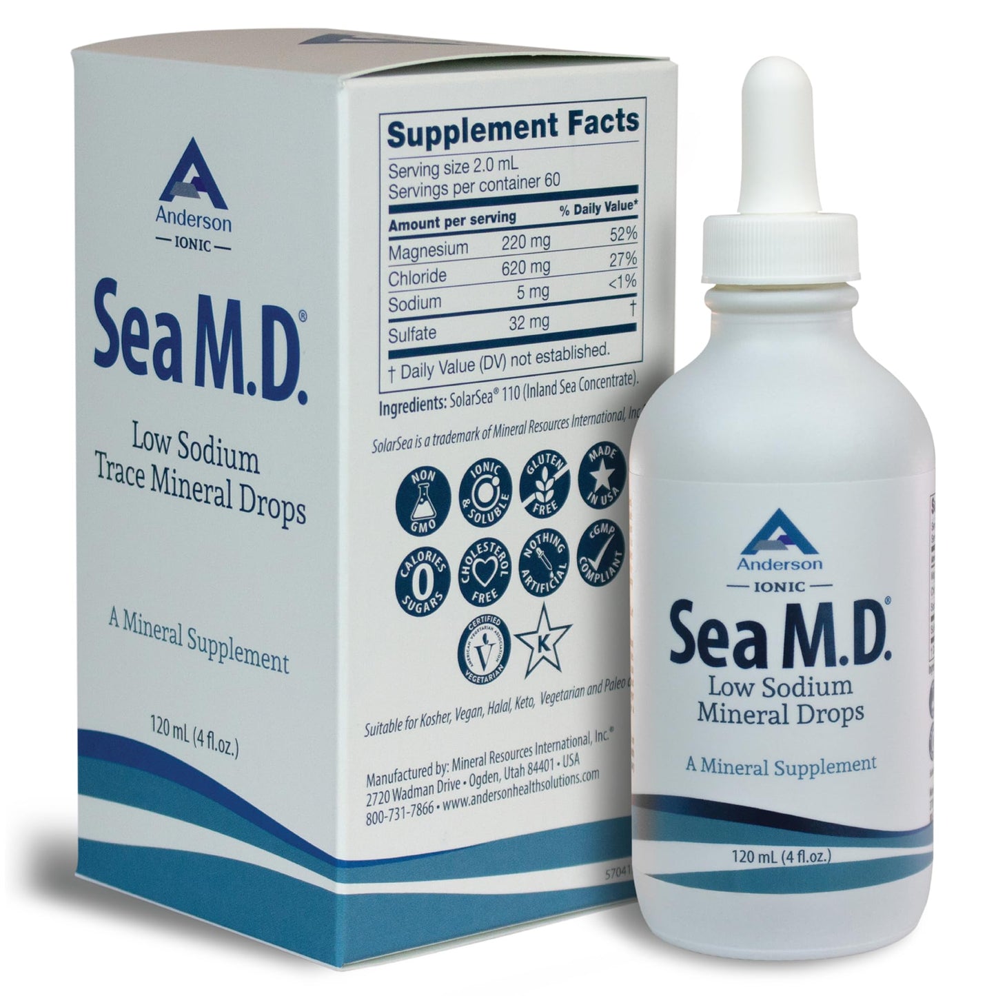 Anderson Sea M.D. Concentrated Trace Mineral Drops โ Ionic Magnesium, 4 oz Glass Bottle