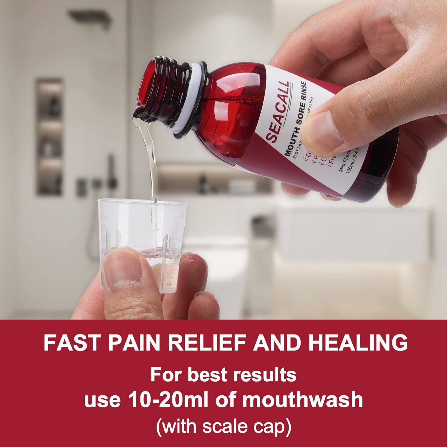 SEACALL Oral Rinse Mouthwash โ Fresh Mint 100ml | Soothes Canker Sores & Bleeding Gums
