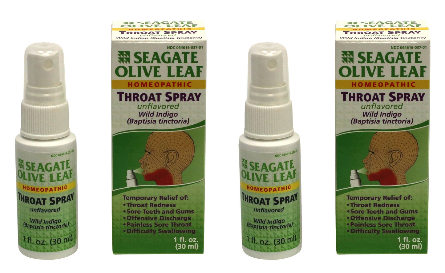 Seagate Olive Leaf Throat Spray 1 oz โ Homeopathic, Unflavored, 2-Pack
