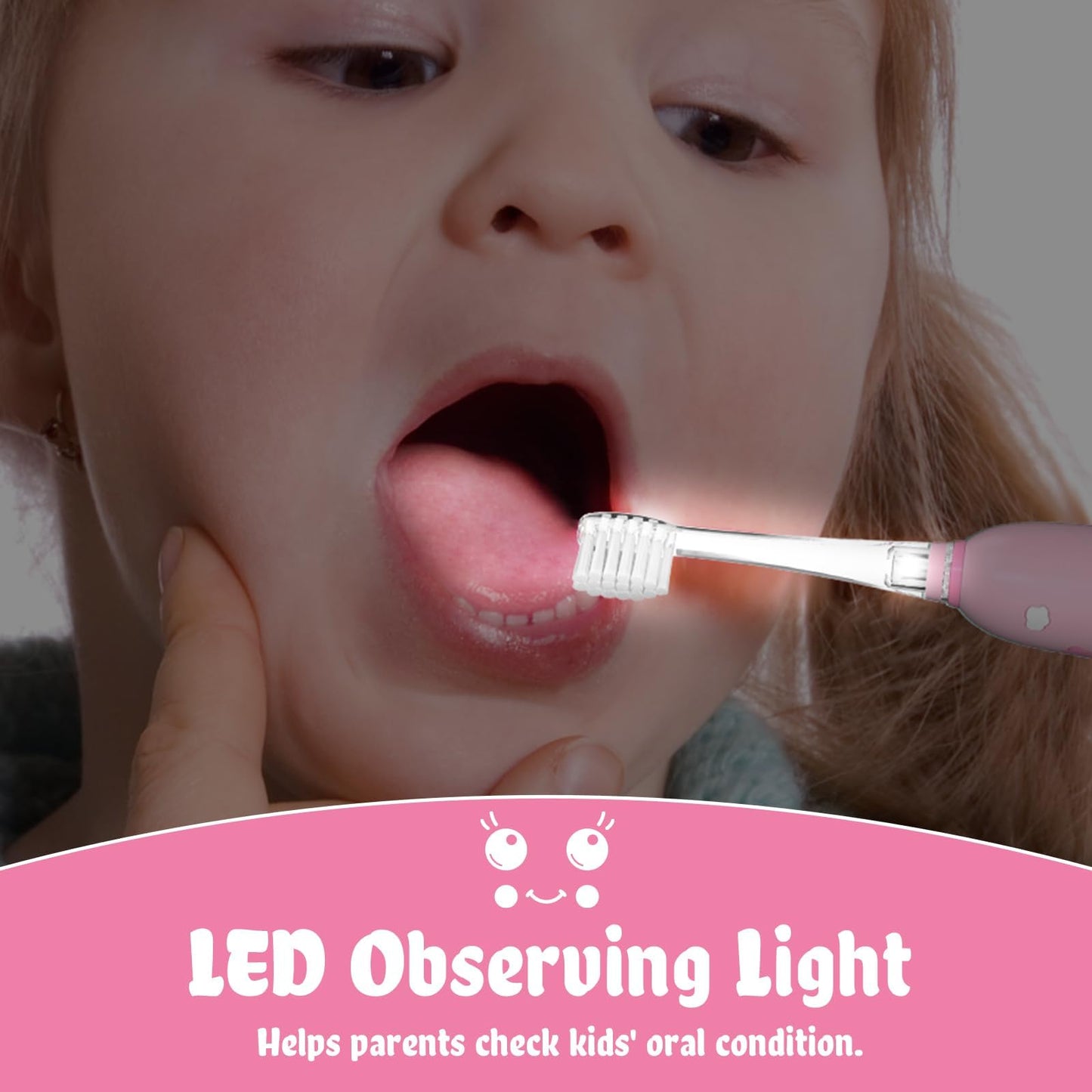 SEAGO Kids Electric Toothbrush Pink โ Rechargeable Toddler Toothbrush with Magnetic Charging, LED Light, 8 Heads (Ages 2-6)