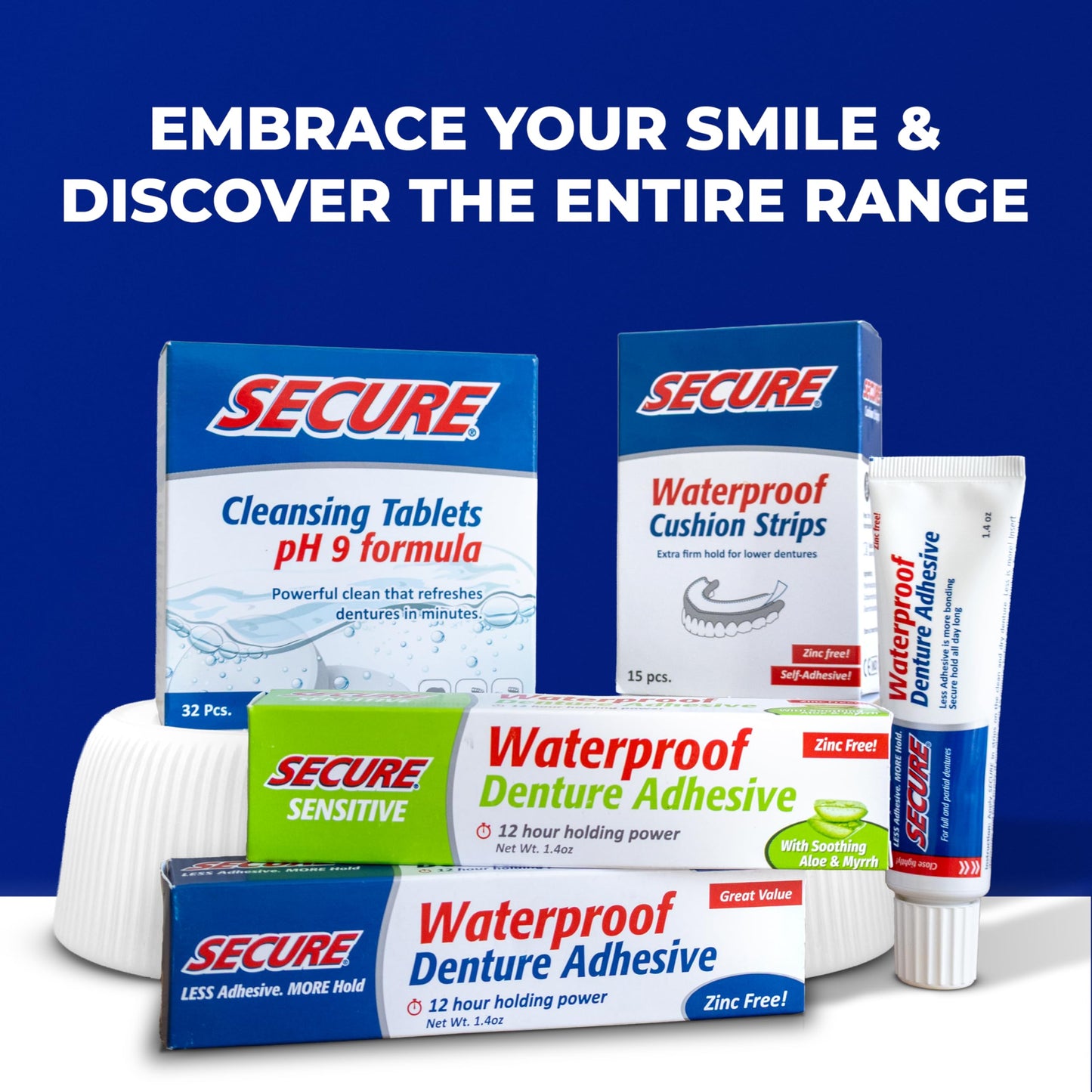 Secure Daily Cleansing Tablets โ pH 9 Denture Cleaner | 32 Tablets (2 Pack)
