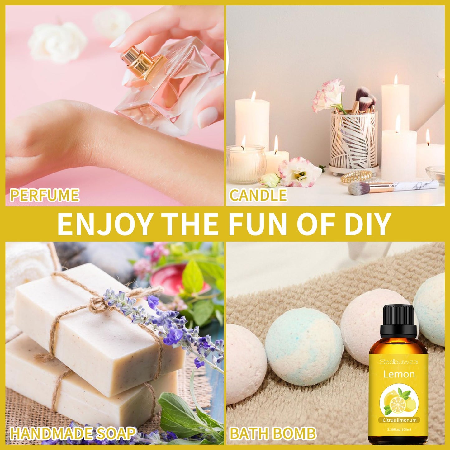 Sedbuwza Lemon Essential Oil 3.38 Fl Oz โ 100% Pure, Undiluted Lemon Oil for Diffusers, Aromatherapy, Candles & Soap Making