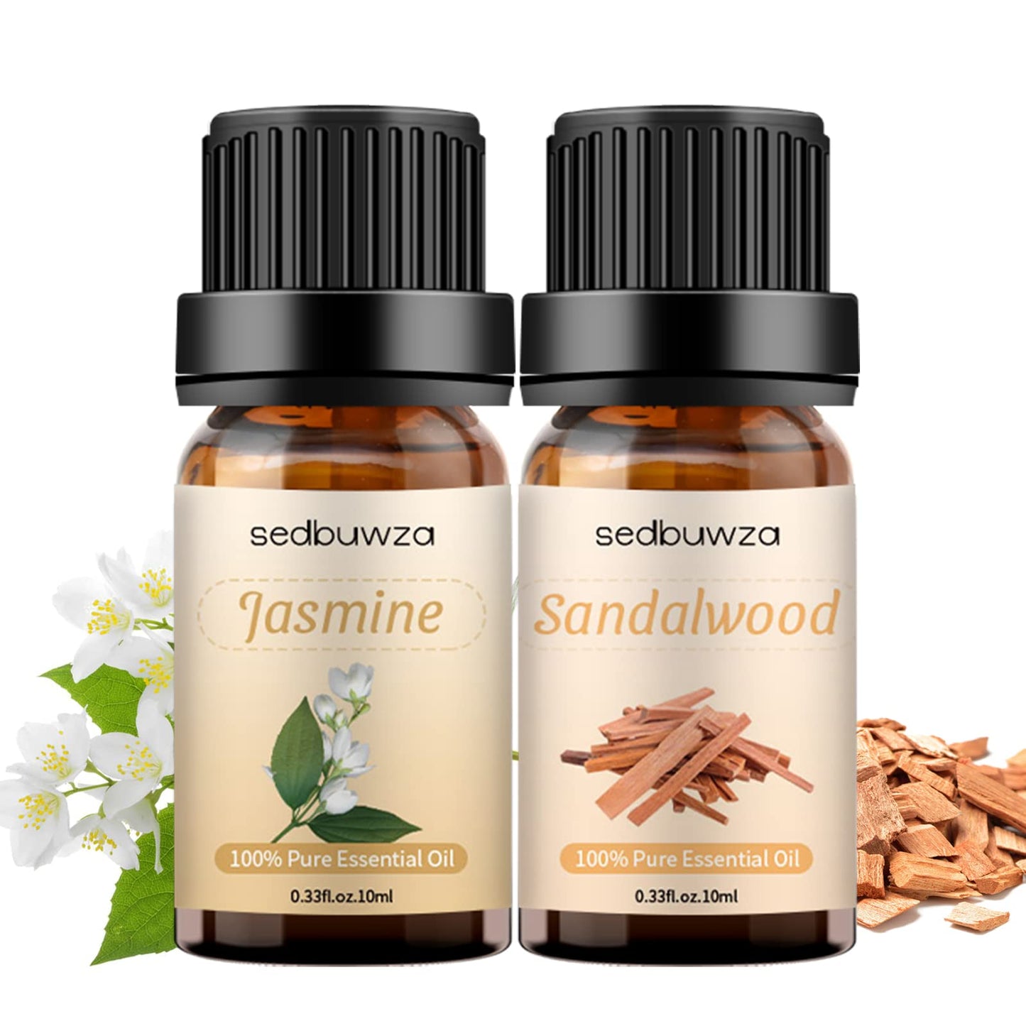 Sedbuwza Sandalwood & Jasmine Essential Oil Set โ 2 x 10 ml for Diffuser