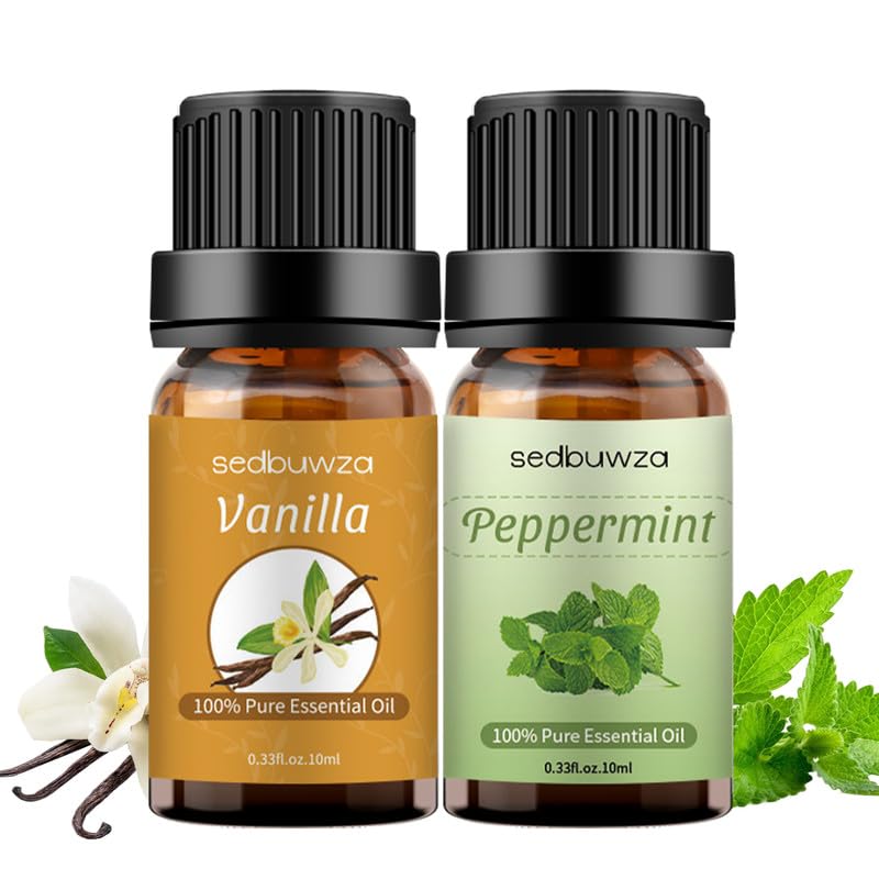 Sedbuwza Vanilla Peppermint Essential Oil Set โ 2 x 10 ml for Diffuser, Aromatherapy & DIY