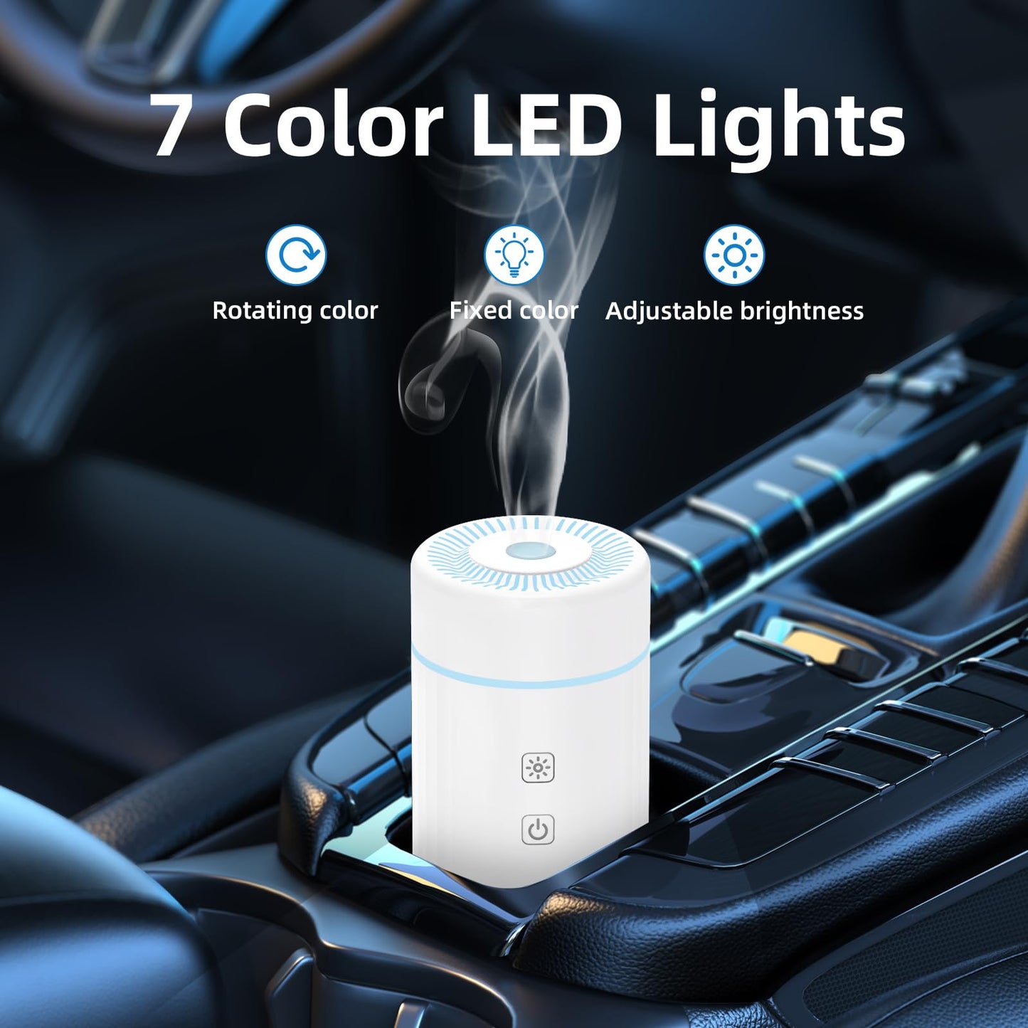 SEEDSEEL 100ML Car Essential Oil Diffuser โ Cordless, Rechargeable, 7 LED Colors (White)