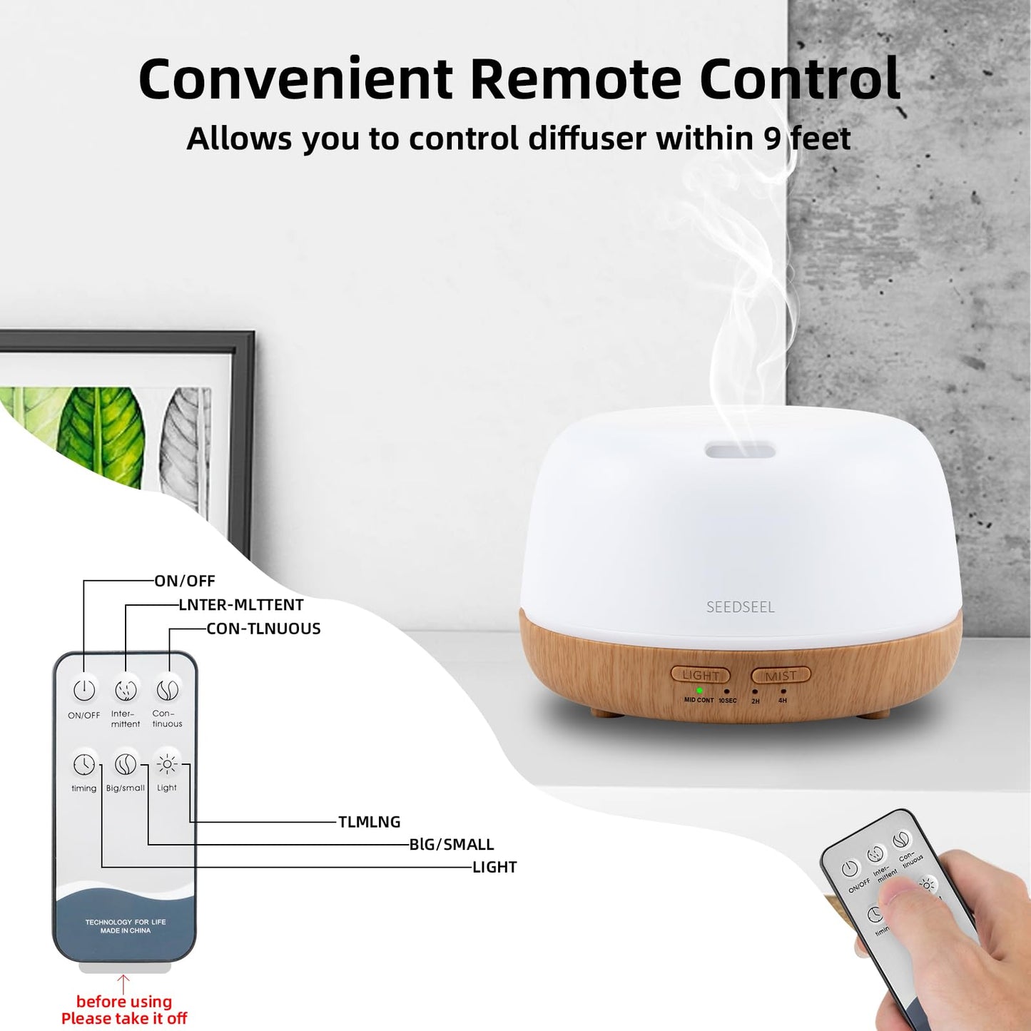 SEEDSEEL 300ML Essential Oil Diffuser โ 7-Color LEDs, Remote