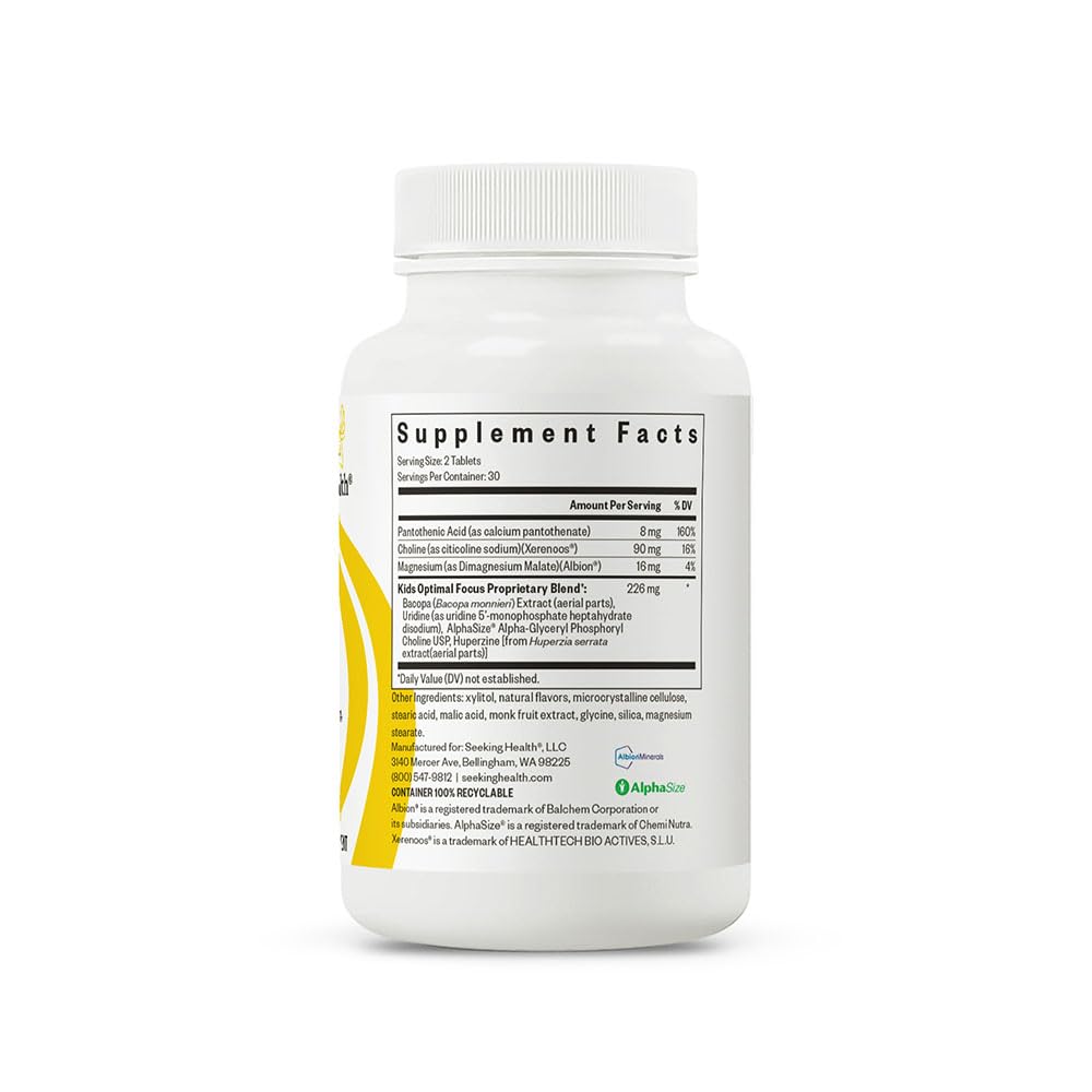Seeking Health Kids Optimal Focus โ Calming Supplement for Children | Focus, Sleep & Healthy Mindset | 60 Chewable Tablets (30 Servings)