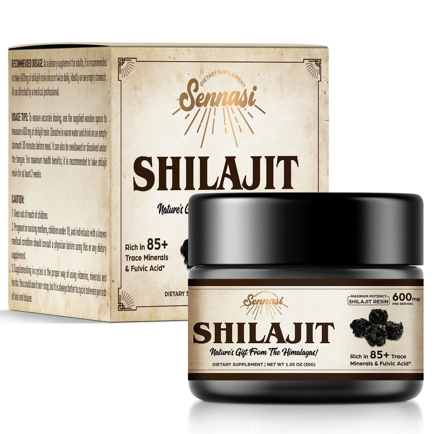 Sennasi Shilajit Pure Himalayan Resin โ 600mg, 85+ Minerals, 30g