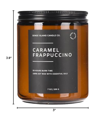 SENSE ISLAND Caramel Frappuccino Soy Candle โ 100% Natural Wax, 50+ Hr Burn
