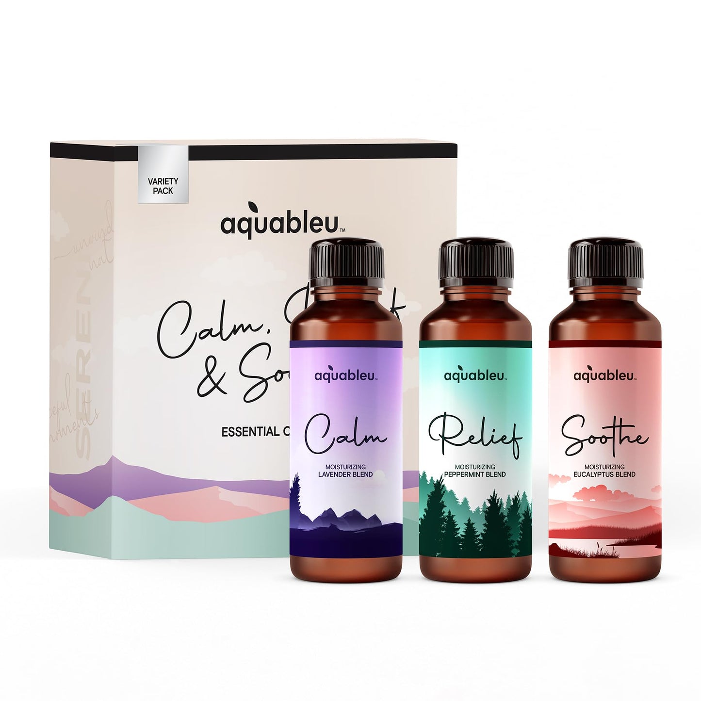 Essential Massage Oil Gift Set โ Serenity Trio: Calm Lavender, Relief Peppermint, Soothe Eucalyptus (80 ml) โ Beautiful Gift for Women