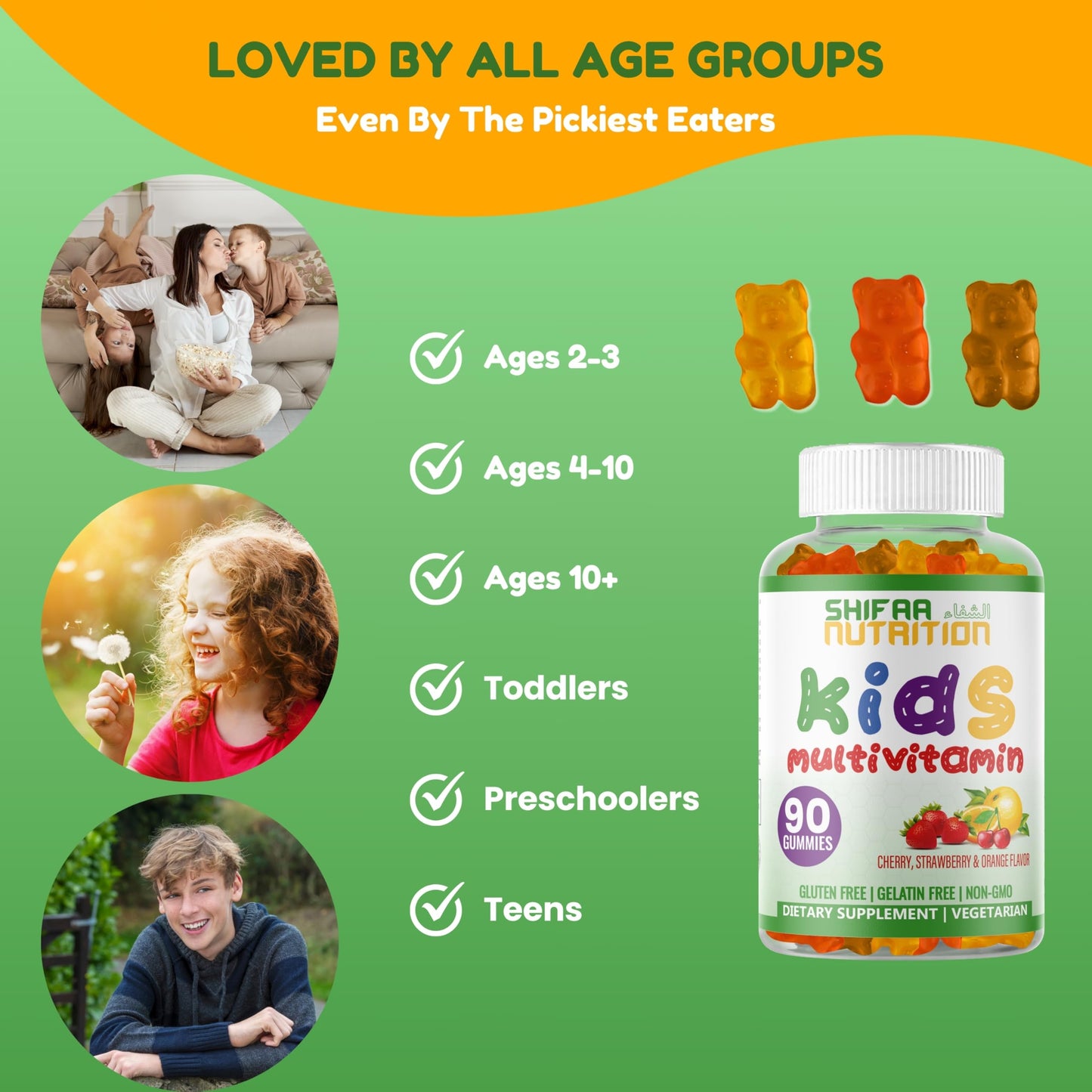 SHIFAA NUTRITION Halal Kids Multivitamin Gummies โ 45-90 Day Supply