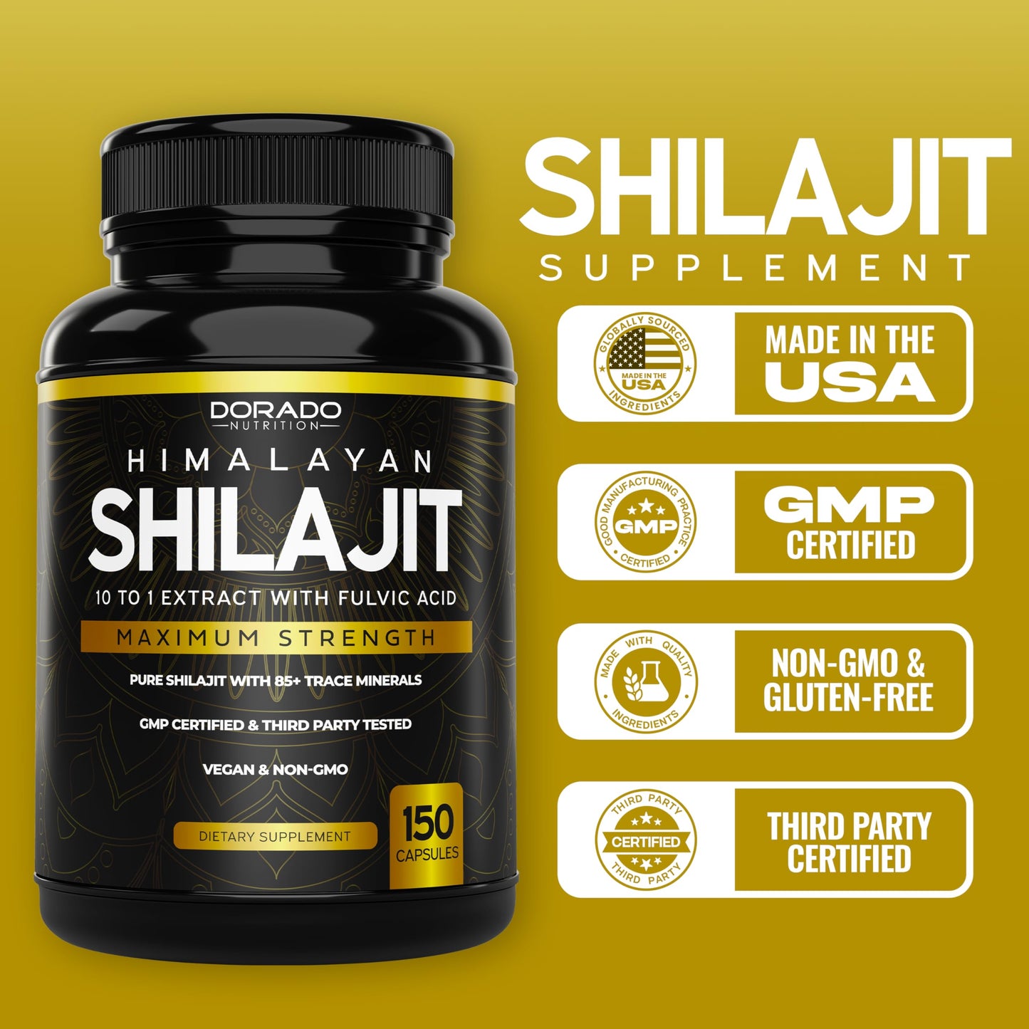 Shilajit Capsules 1000mg โ 75 Day Supply, 85+ Minerals, Fulvic Acid, USA Made