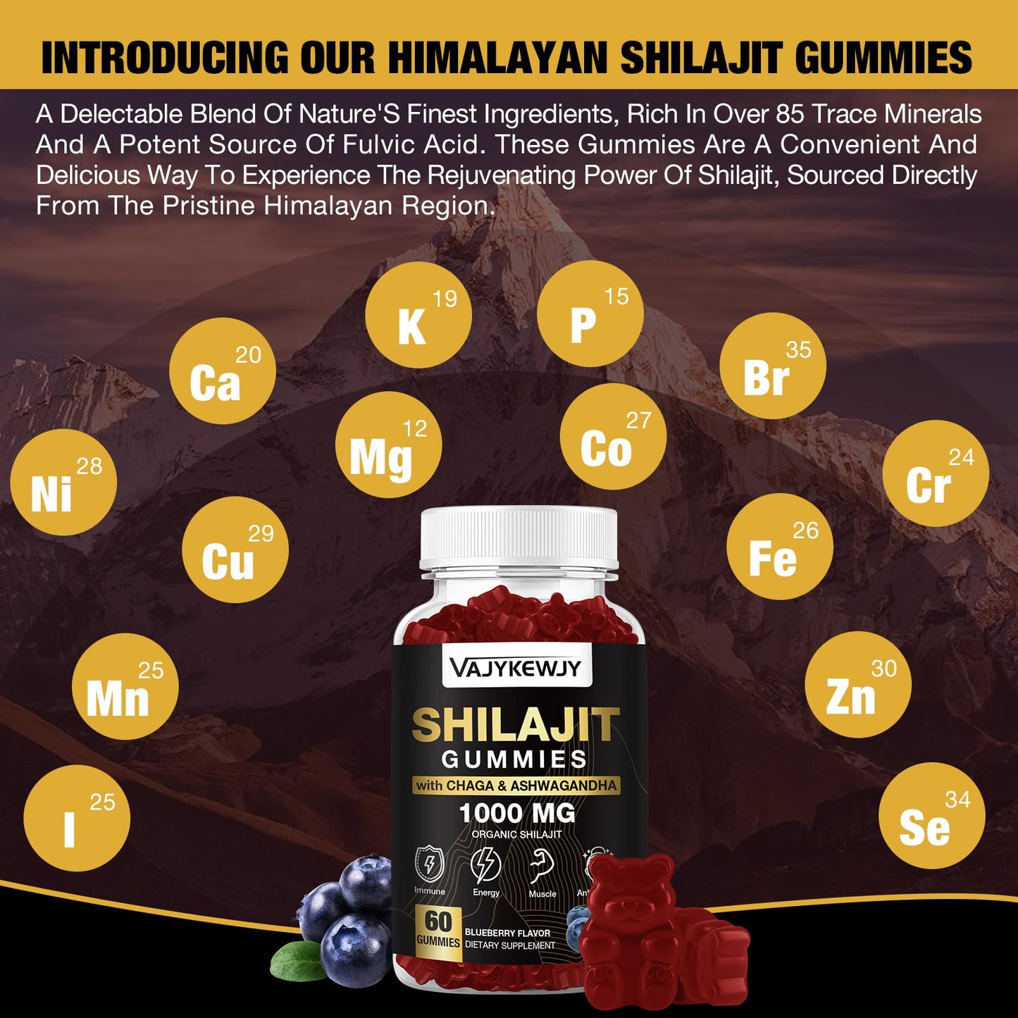 1000 MG Shilajit Gummies โ Organic Himalayan Shilajit, 85+ Minerals, 120 Count