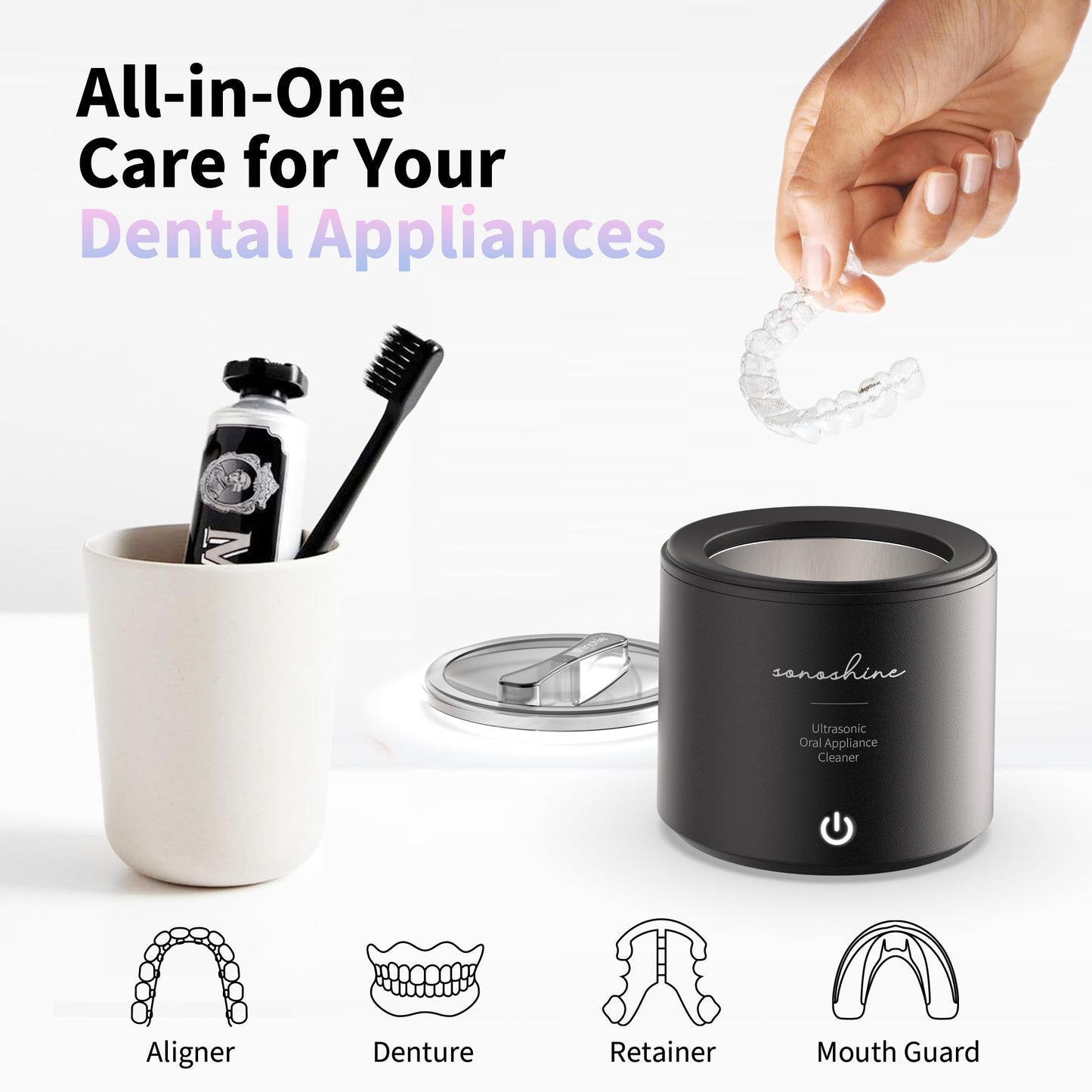 Shinchie Ultrasonic Retainer Cleaner โ Auto-Adjust 39-48kHz for Aligners